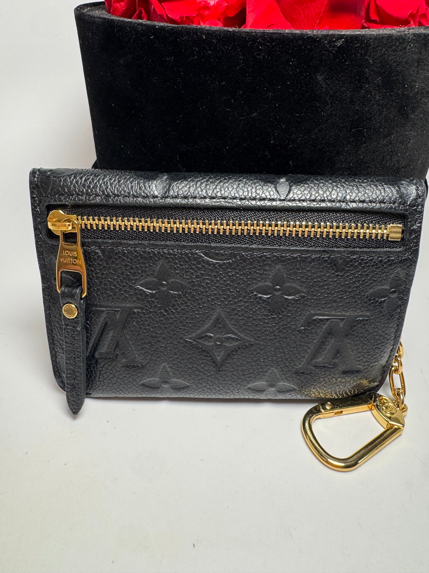 Louis Vuitton Black Key Pouch Wallet Empriente Noir Leather w/Key Ring