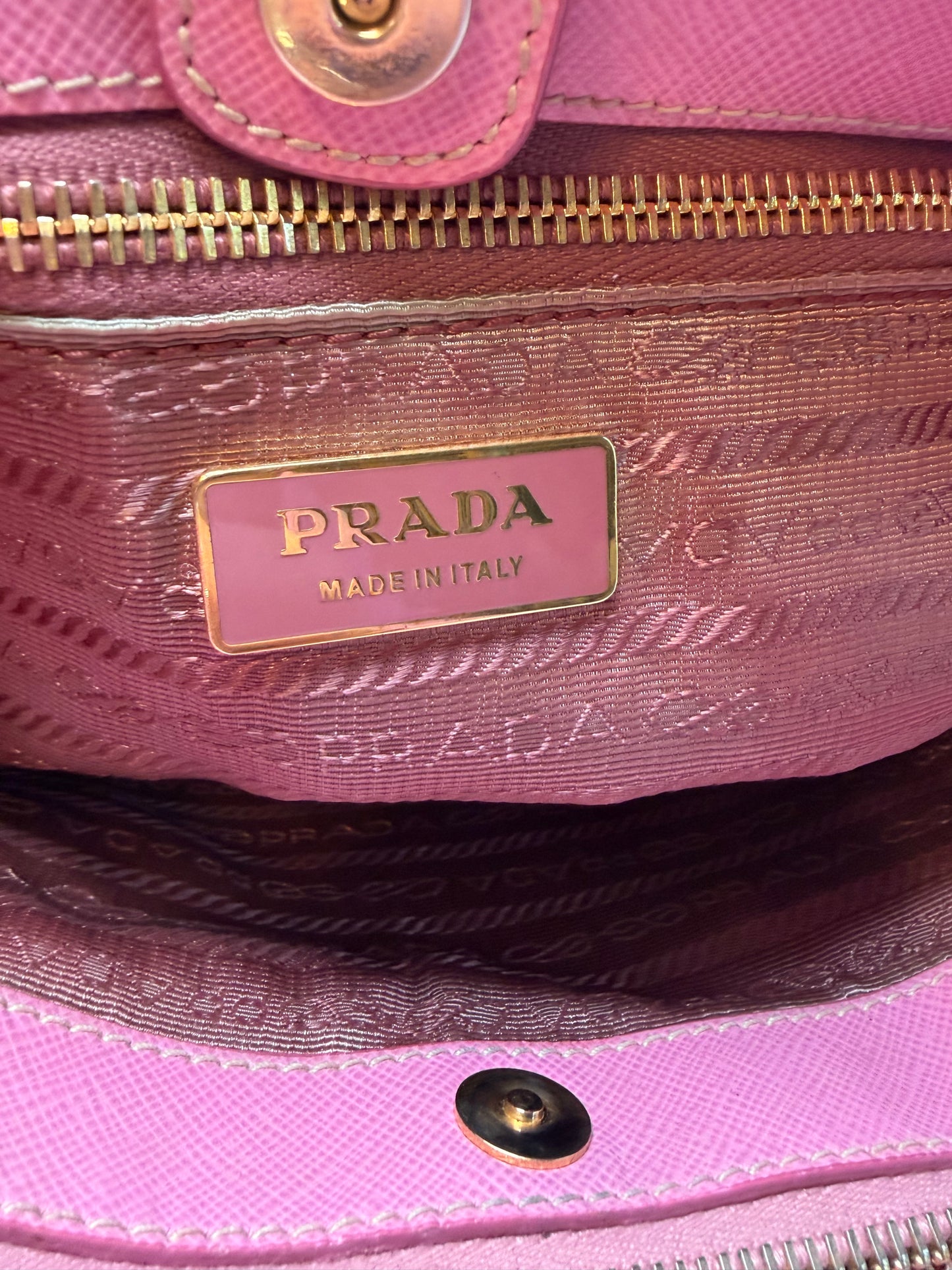 Prada Galleria Pink Perforated Leather Bag with Leather w/ Strap
