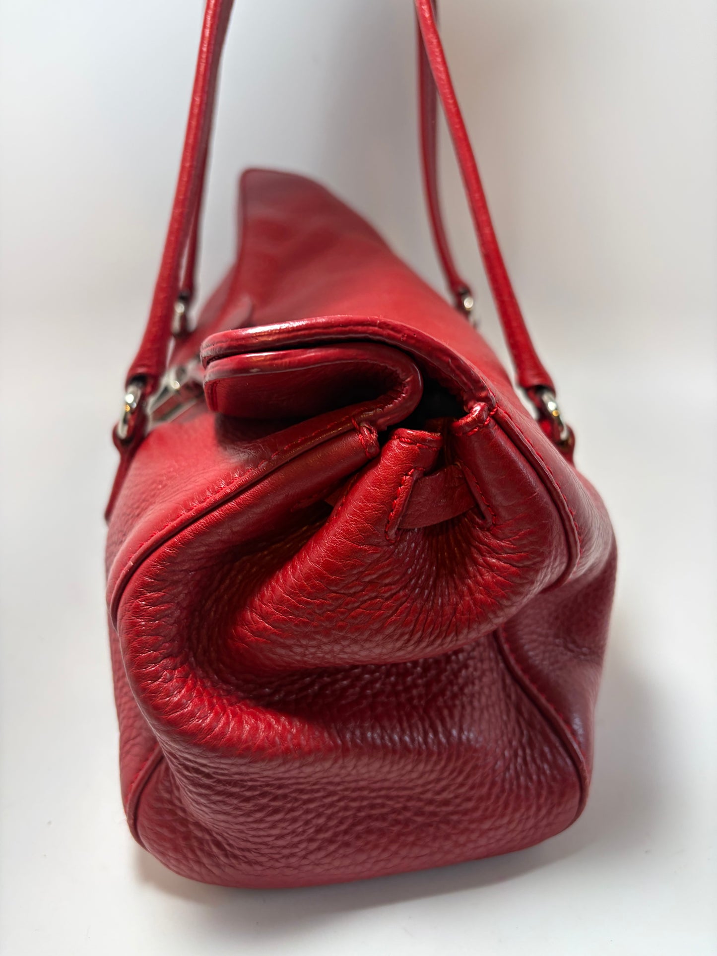 Prada Vitello Easy Rosso Red Leather East West Shoulder Bag