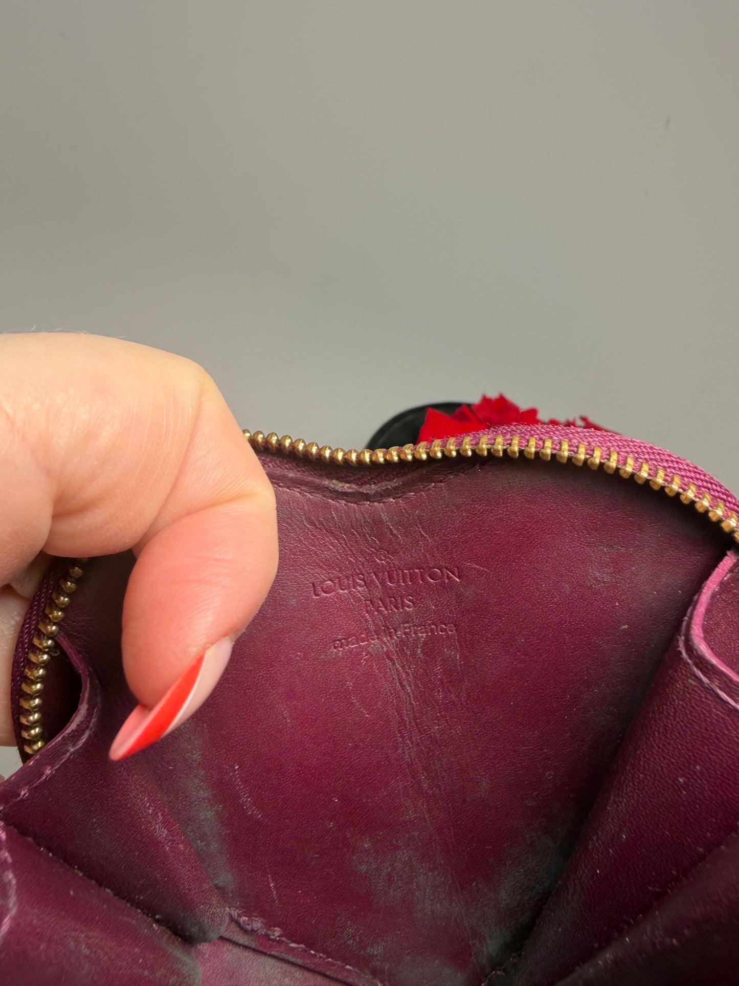 Louis Vuitton Monogram Vernis Heart Coin Purse in Amarante Color