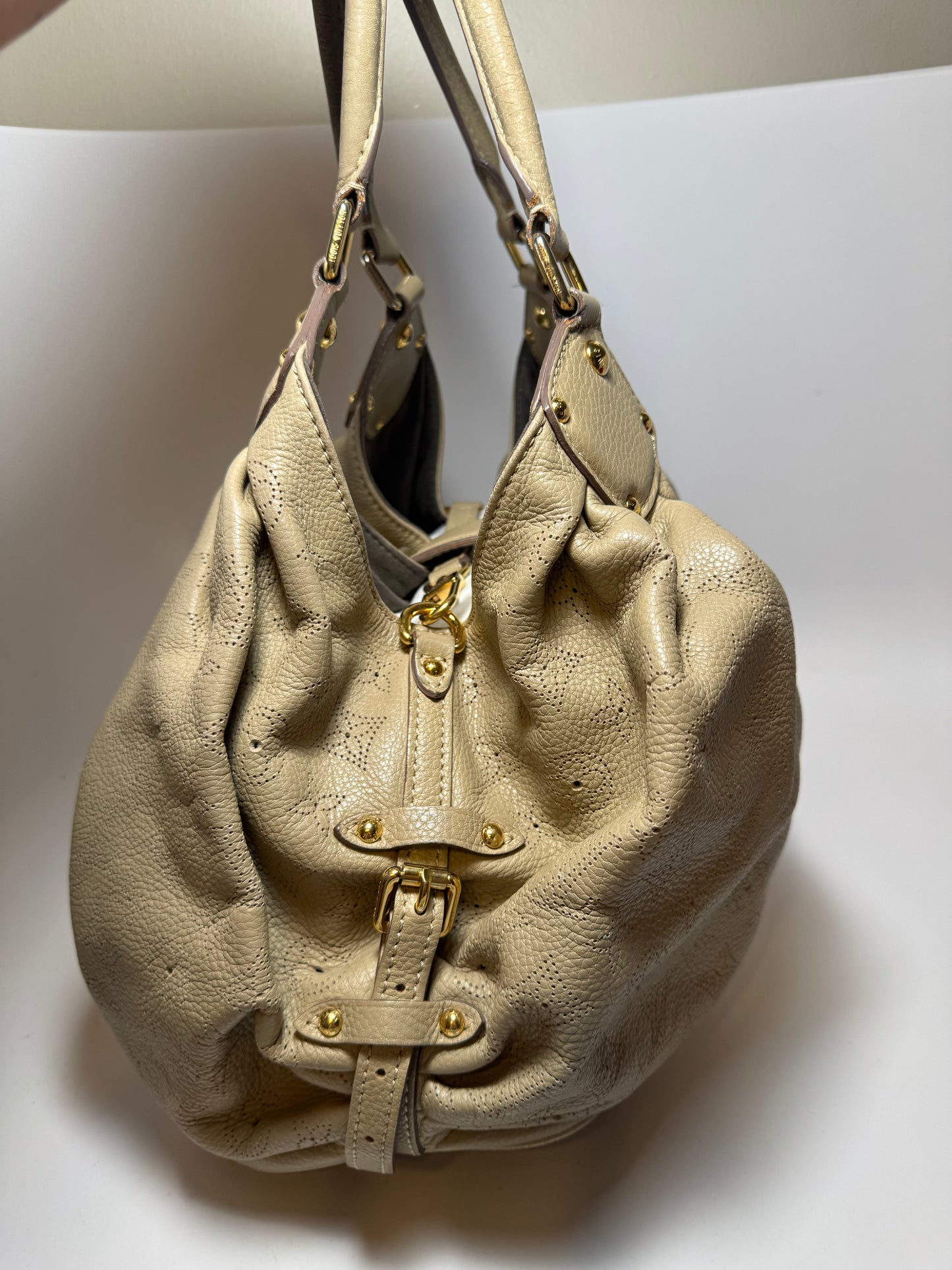 Louis Vuitton Mahina Hobo L Biscuit Perforated Monogram Leather Shoulder Bag w/COA