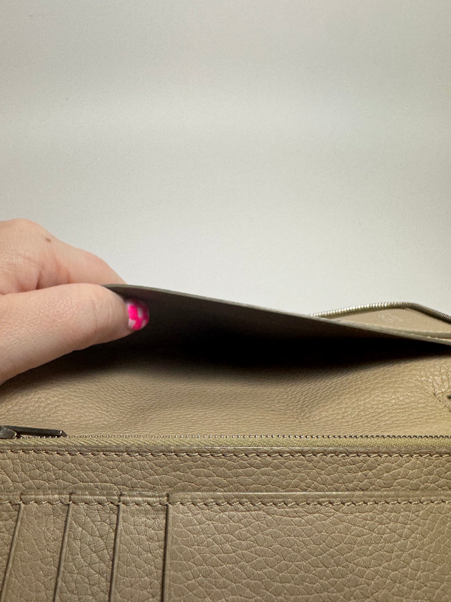 Celine Portefeuille Zip Around Taupe Pebbled Leather Wallet Luxury Wallet