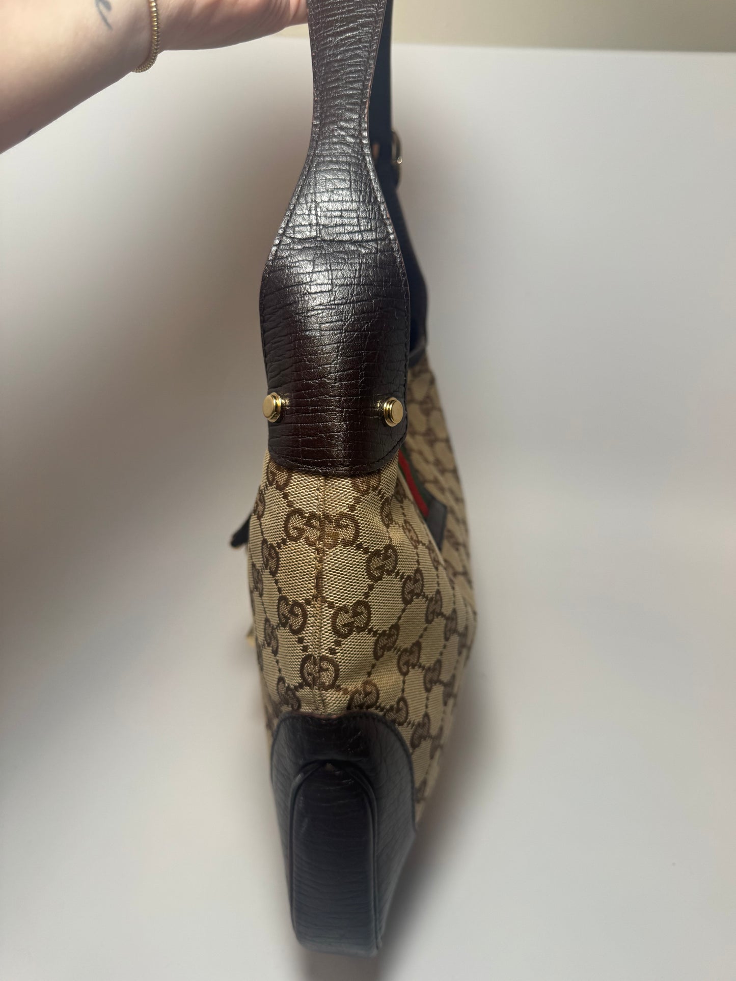 Gucci Jackie Sherry Line Monogram Canvas & Leather Shoulder Bag