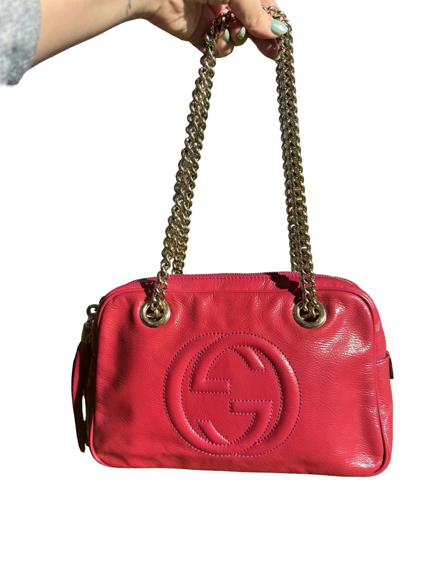 Gucci Raspberry Pink Soho Chain Strap Patent Leather