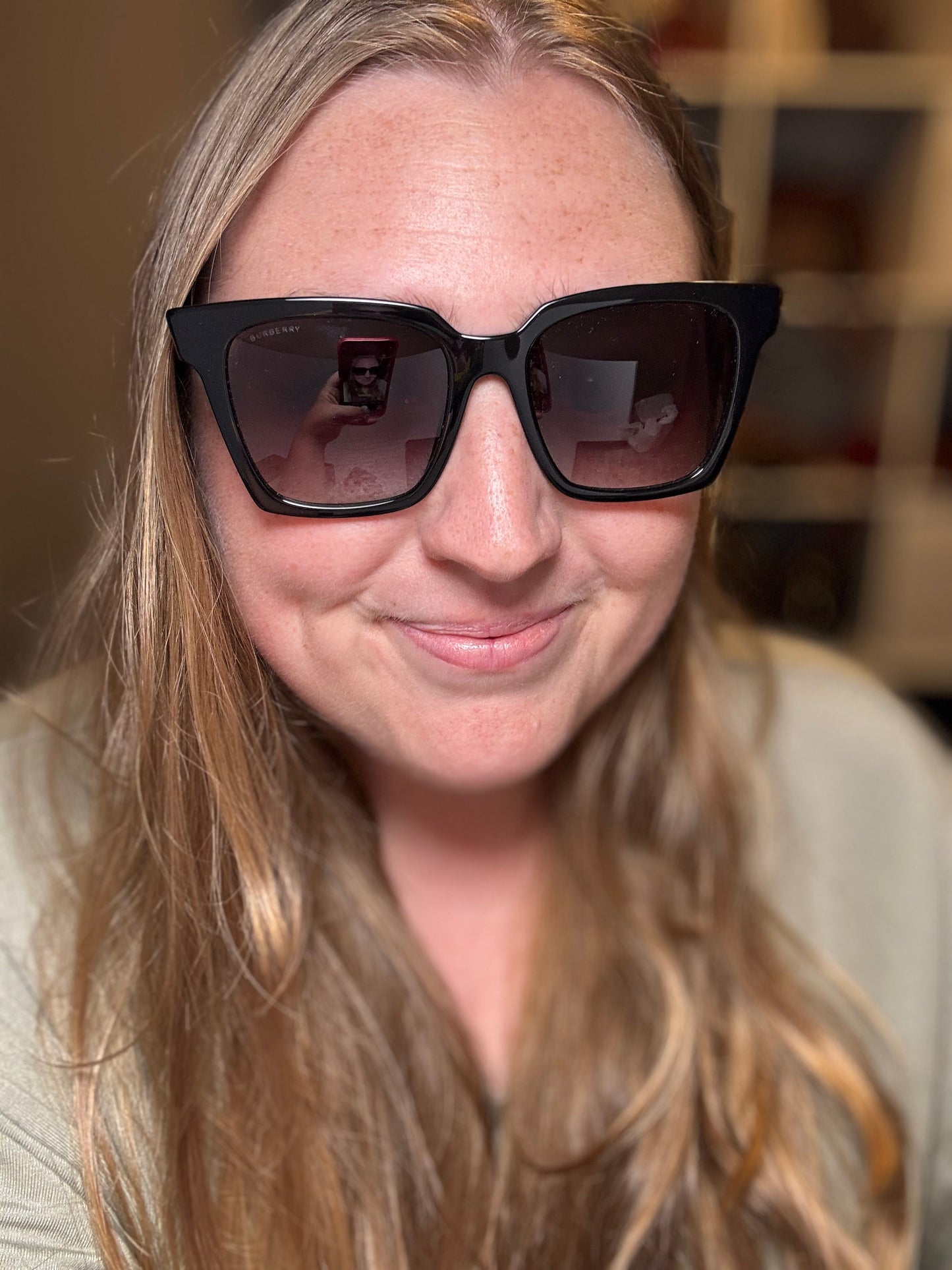 Burberry BE4335 Maple Black Square Sunglasses – Check Plaid Arms, Made in Italy