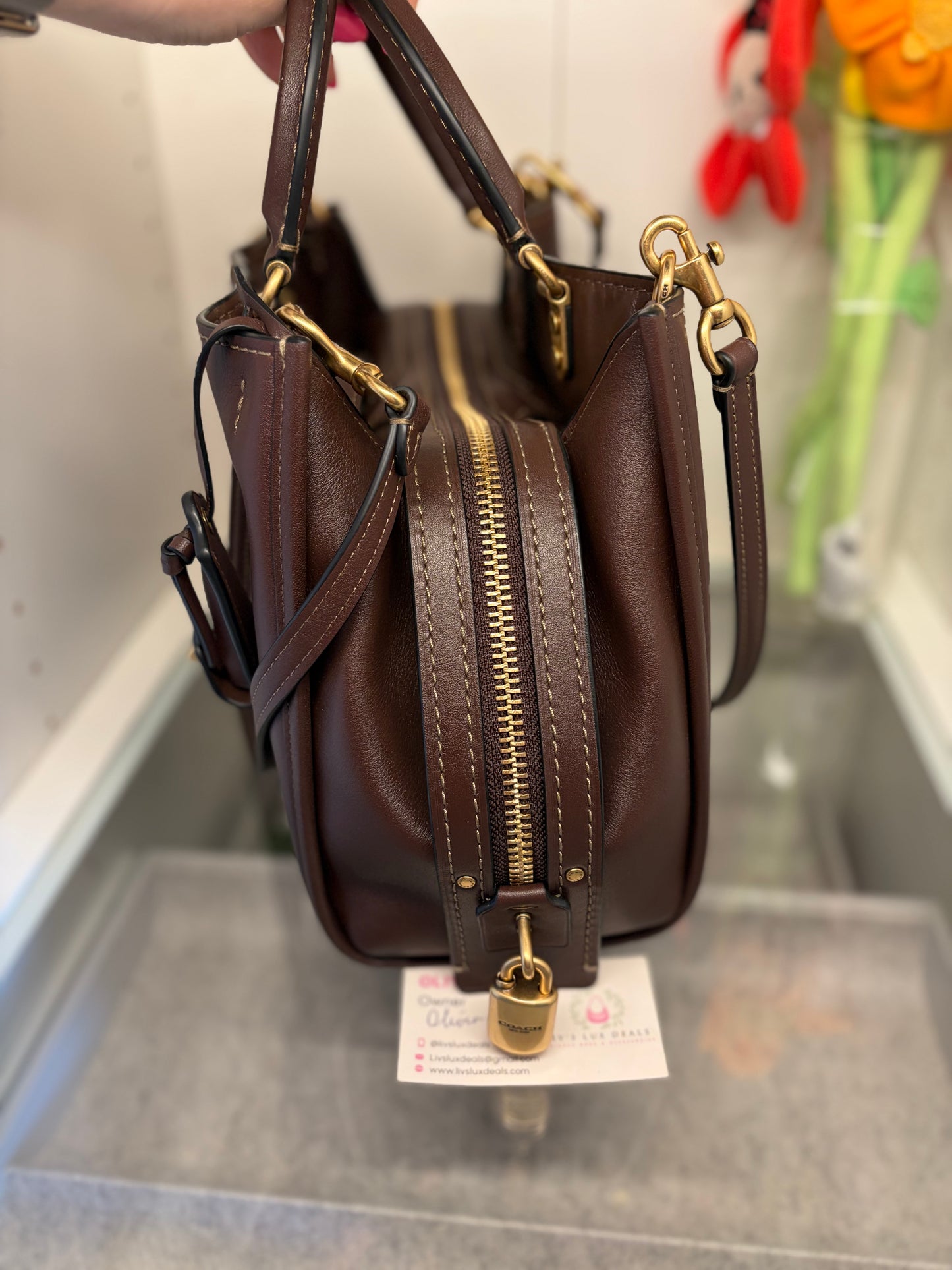 Coach Rogue 31 Maple & Brass w/shoulder straps, crossbody strap & dust bag- Like New
