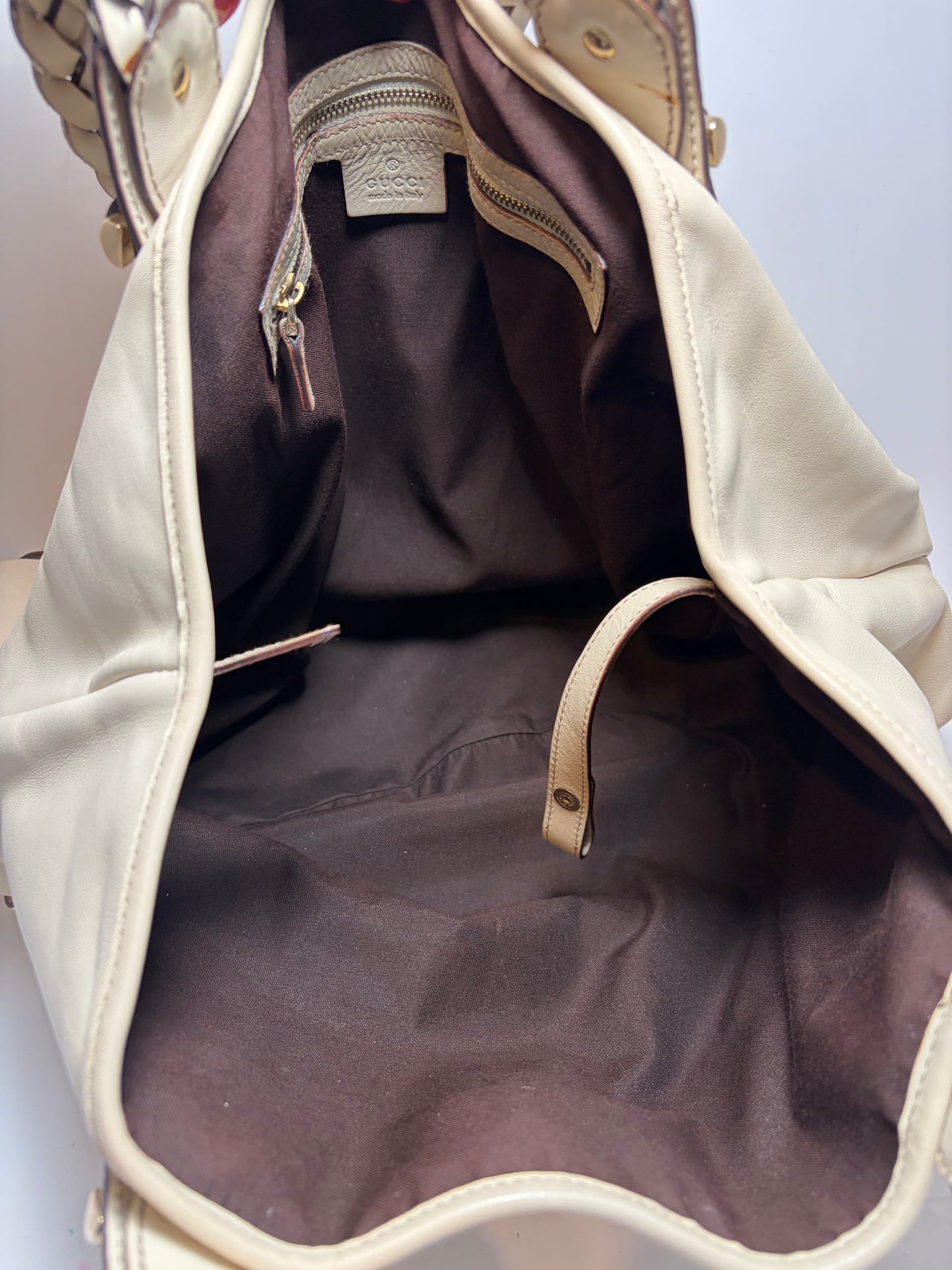 Gucci Pelham Shoulder Bag Ivory Leather w/Braided Handle