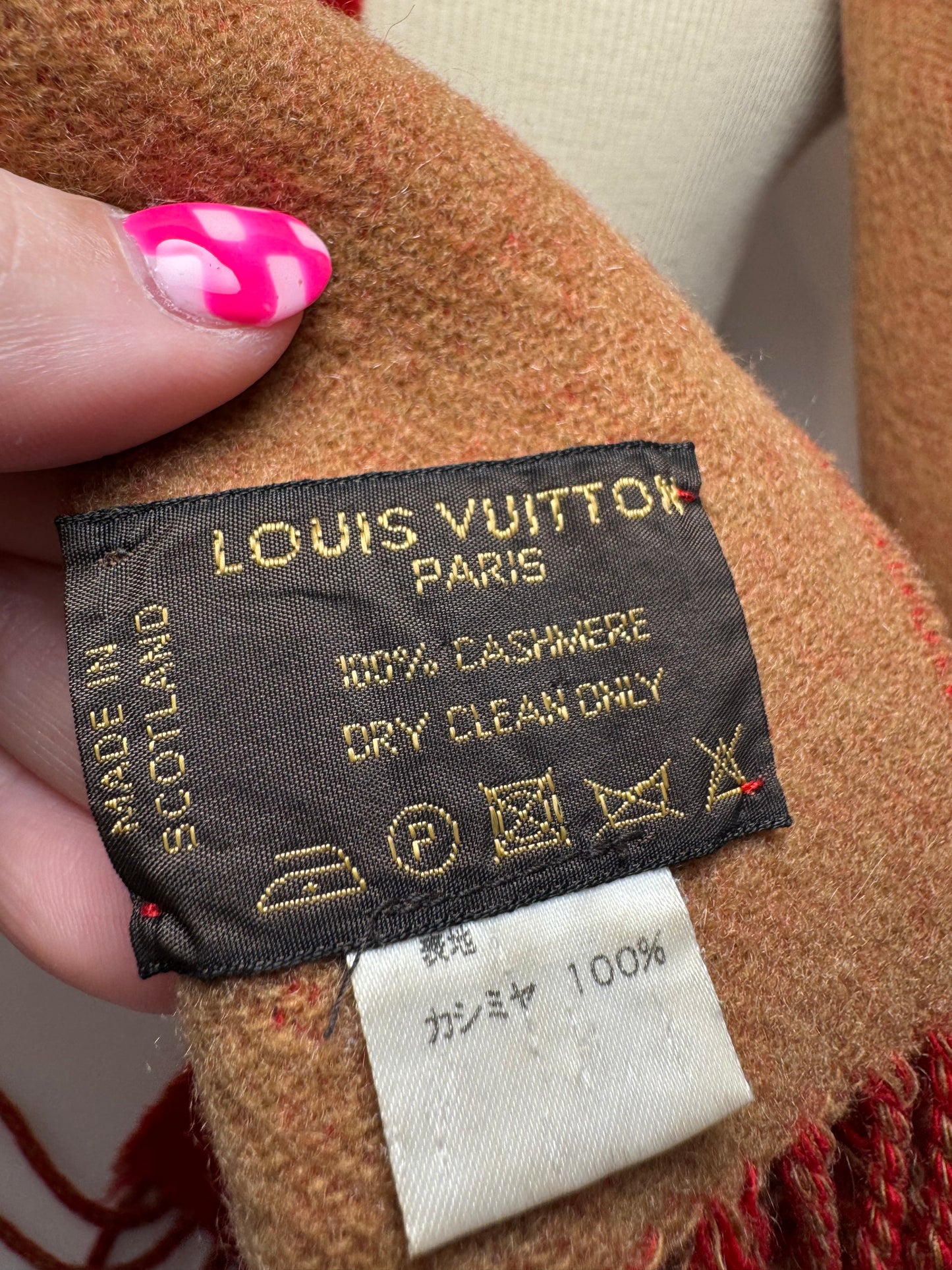 Louis Vuitton Red & Camel Double-Sided 100% Cashmere Winter Scarf Luxury Fashion