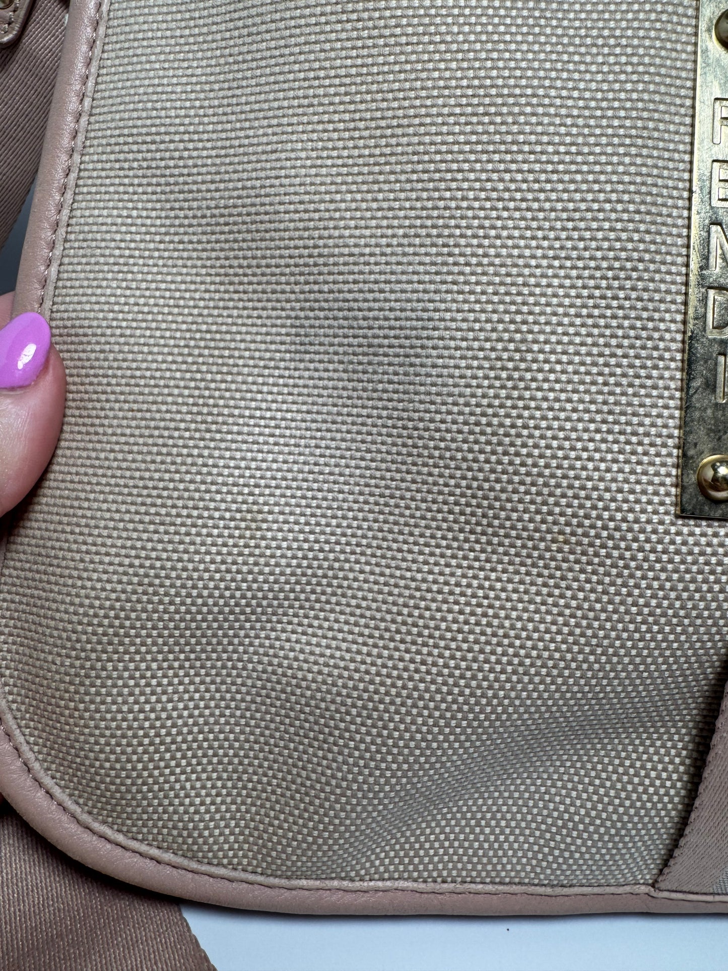 Fendi Zucca Pink & Khaki Crossbody w/Monogram Strap