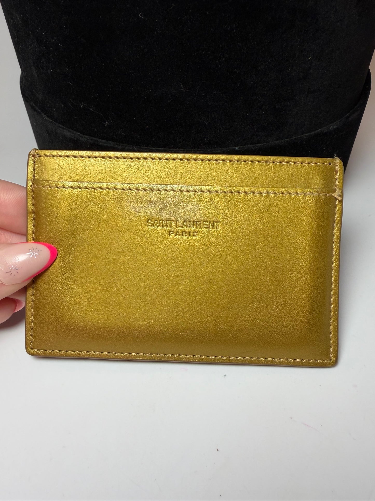 Saint Laurent Gold Leather Card Holder