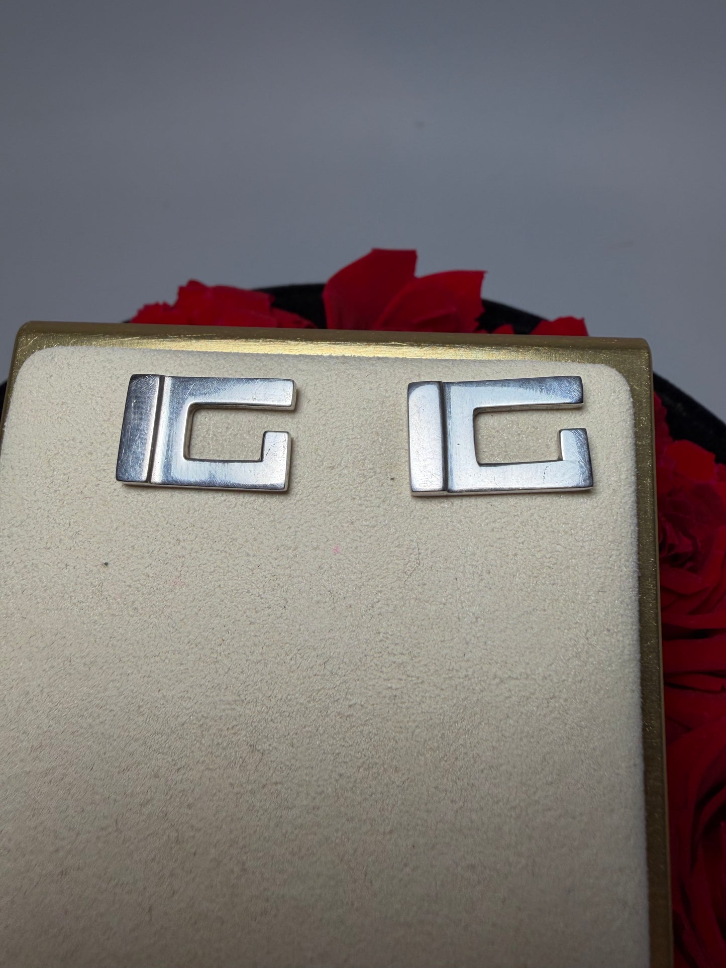 Gucci GG 925 Sterling Silver Stud Earrings with Dust Bag & COA