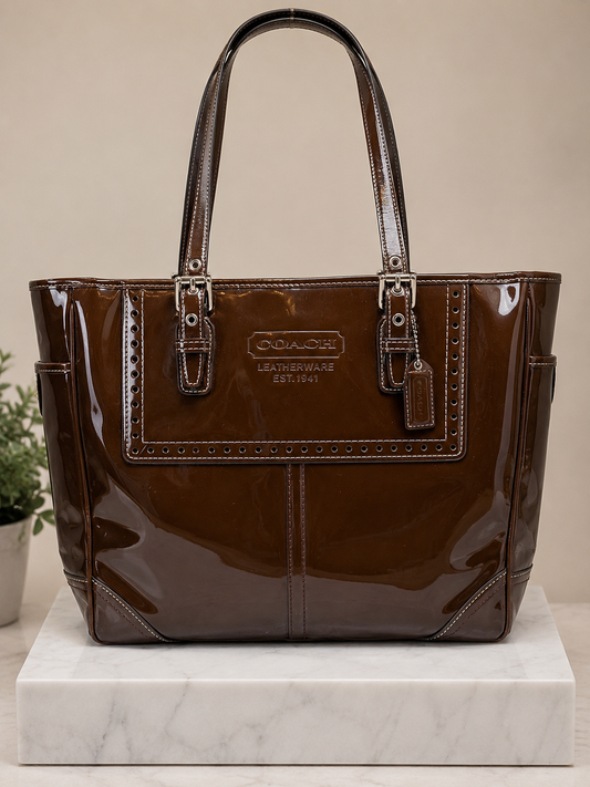 Coach Patent Leather Shoulder Bag/Tote in Chocolate Brown