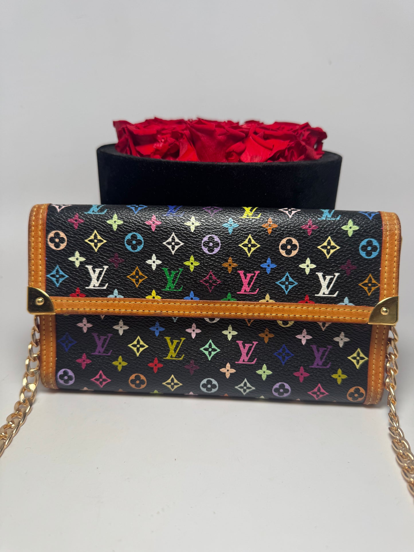 Louis Vuitton Black Multicolor Porte Tresor International Wallet w/Chain – Murakami Collection