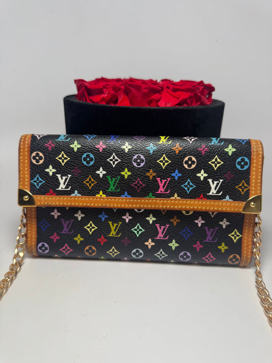 Louis Vuitton Black Multicolor Porte Tresor International Wallet w/Chain – Murakami Collection