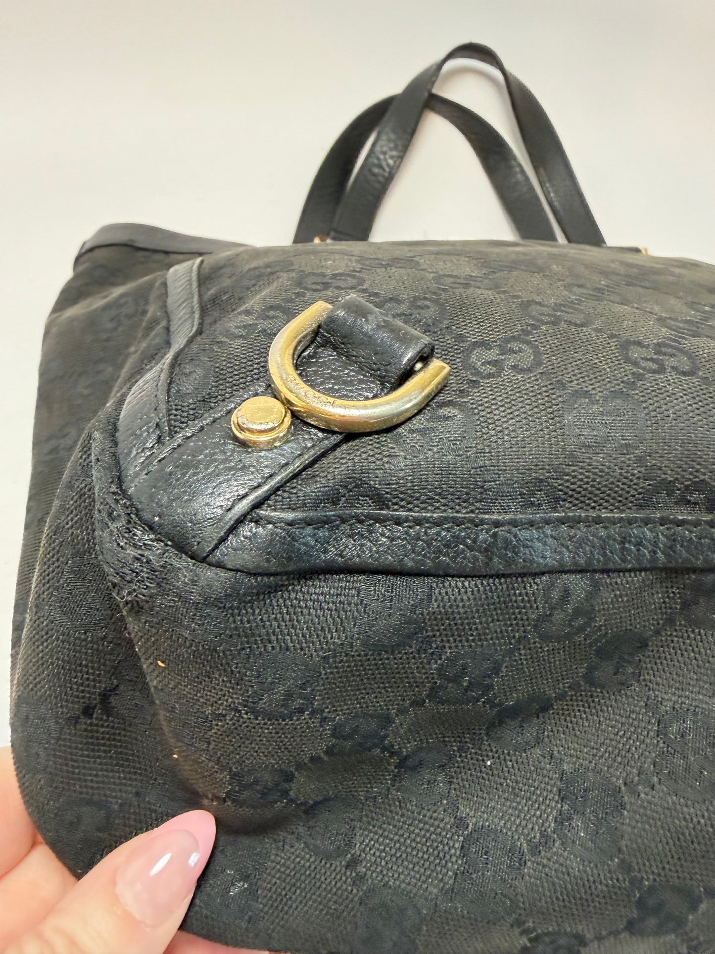 Gucci Abbey Tote Black GG Monogram Canvas & Leather comes with certificate of authenticity from Entrupy