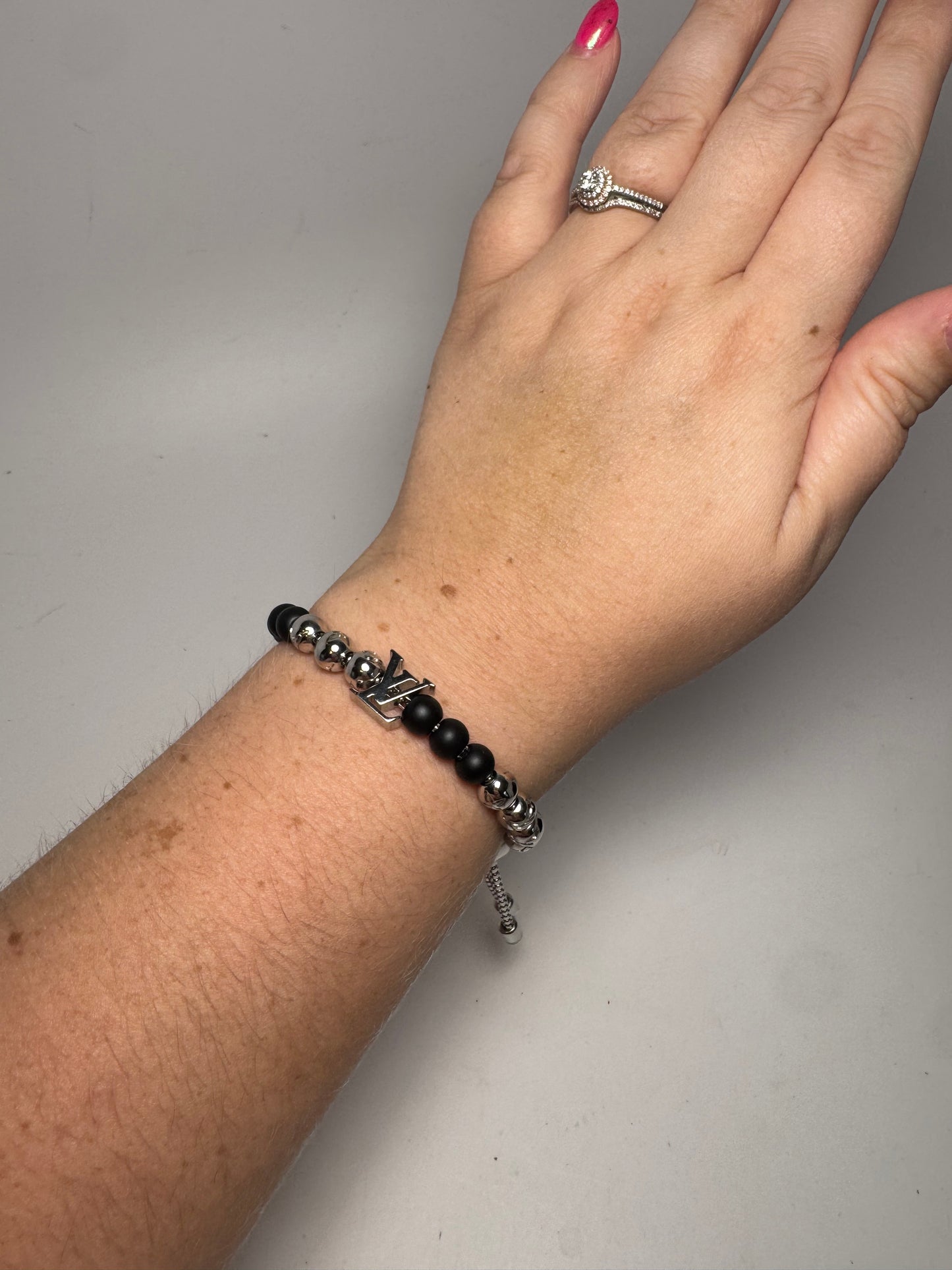 Louis Vuitton Monogram Beads Bracelet Onyx & Silver Unisex