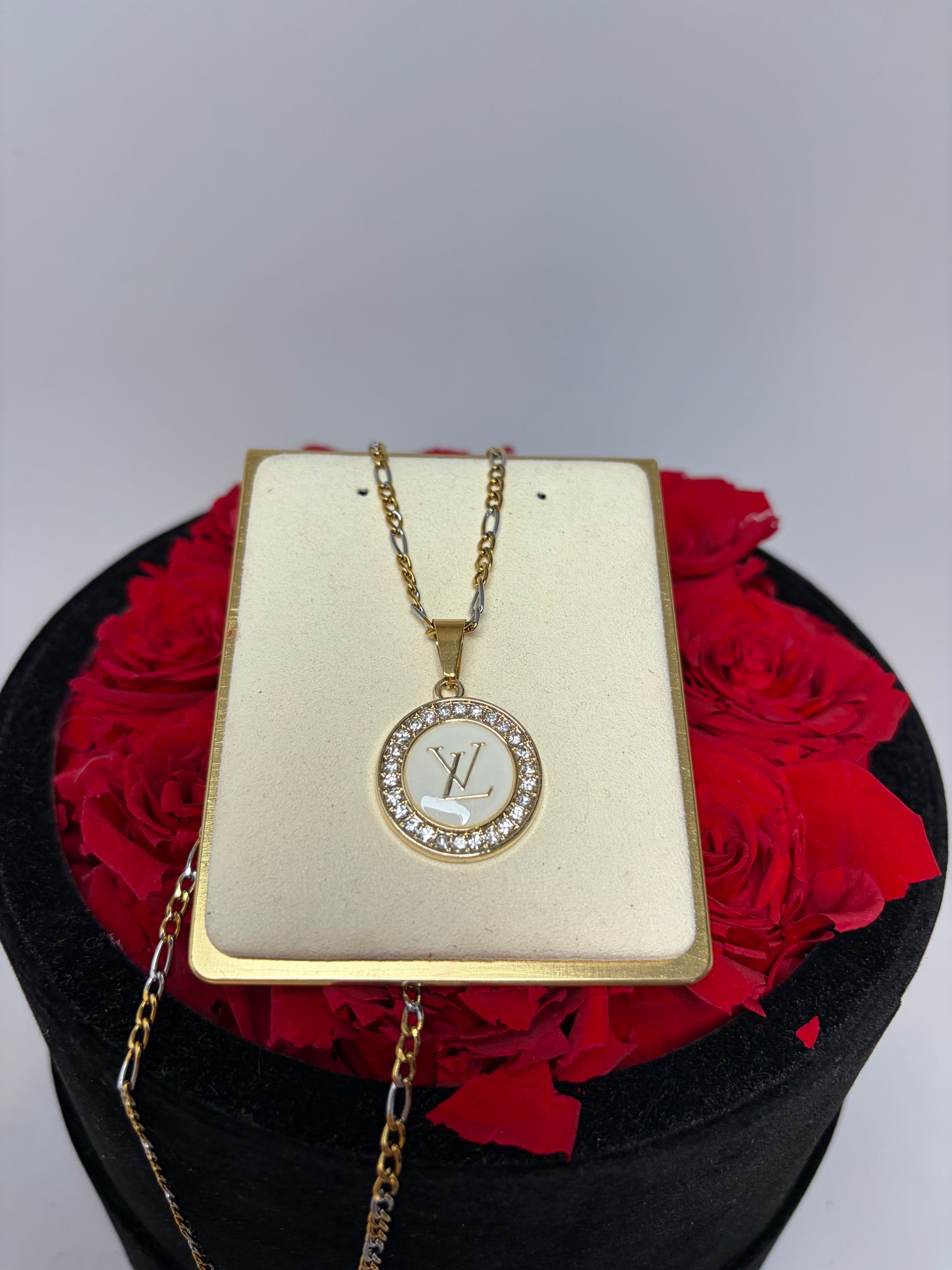 Upcycled Louis Vuitton Pendant Necklace with two toned chain