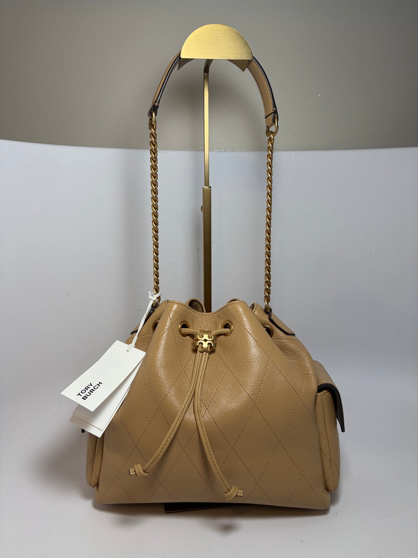 Tory Burch Small Charlie Drawstring Bag/Crossbody in Pecan NWT