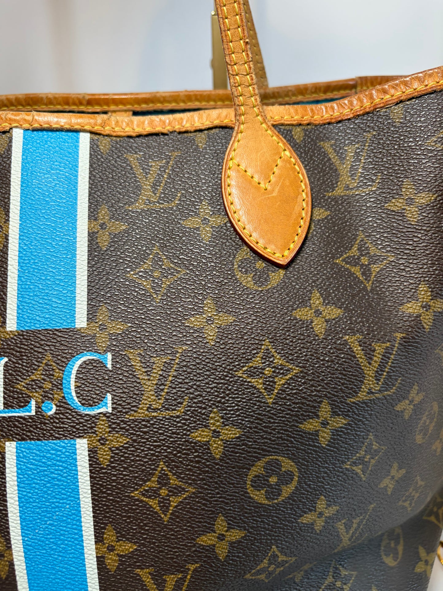 Louis Vuitton Neverfull MM Tote– My Heritage Monogram Custom Stripe & Initials Comes with Legit App COA