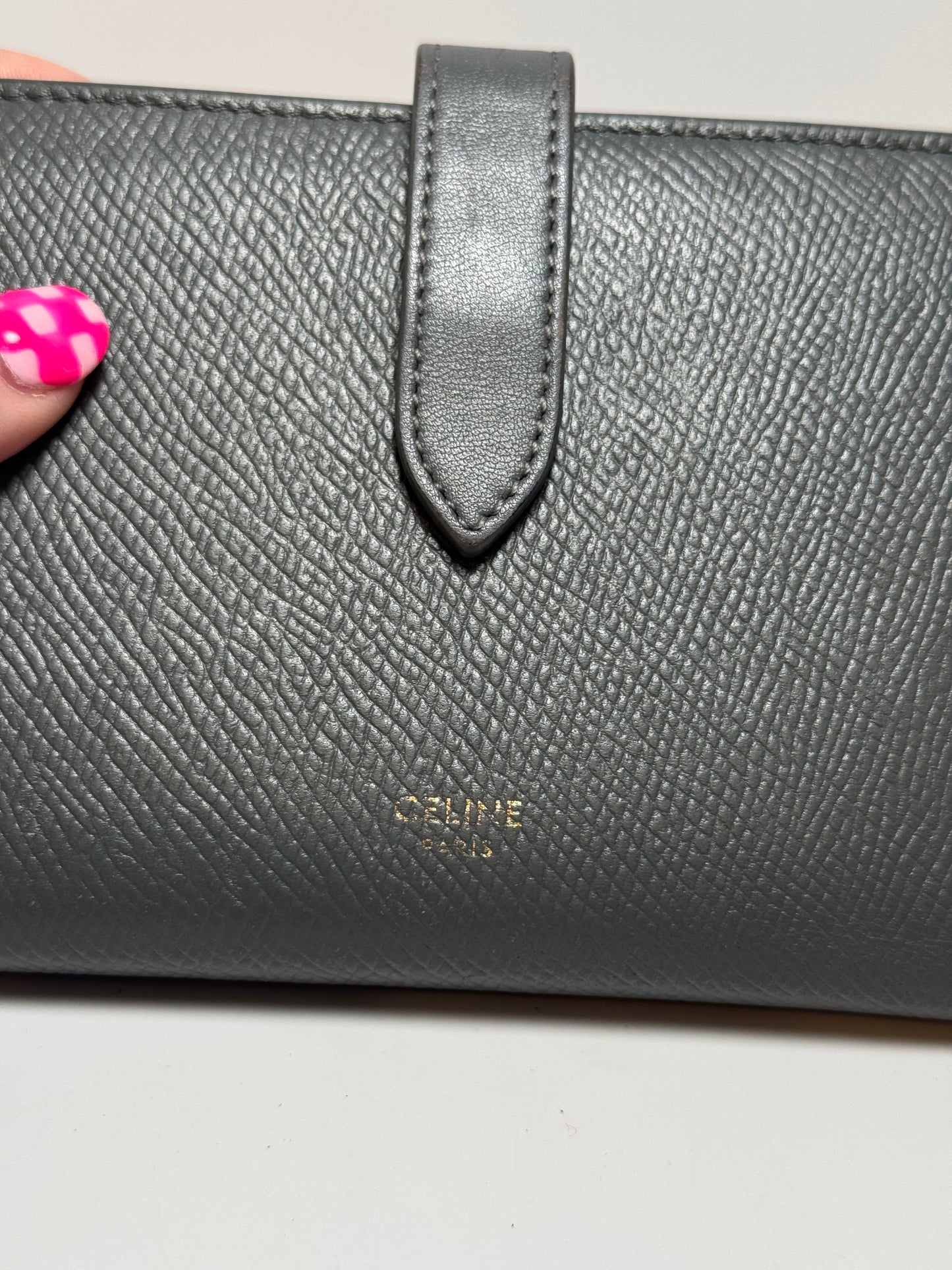 Céline Medium Long Strap Wallet – Grey Grained Leather – Made in Italy