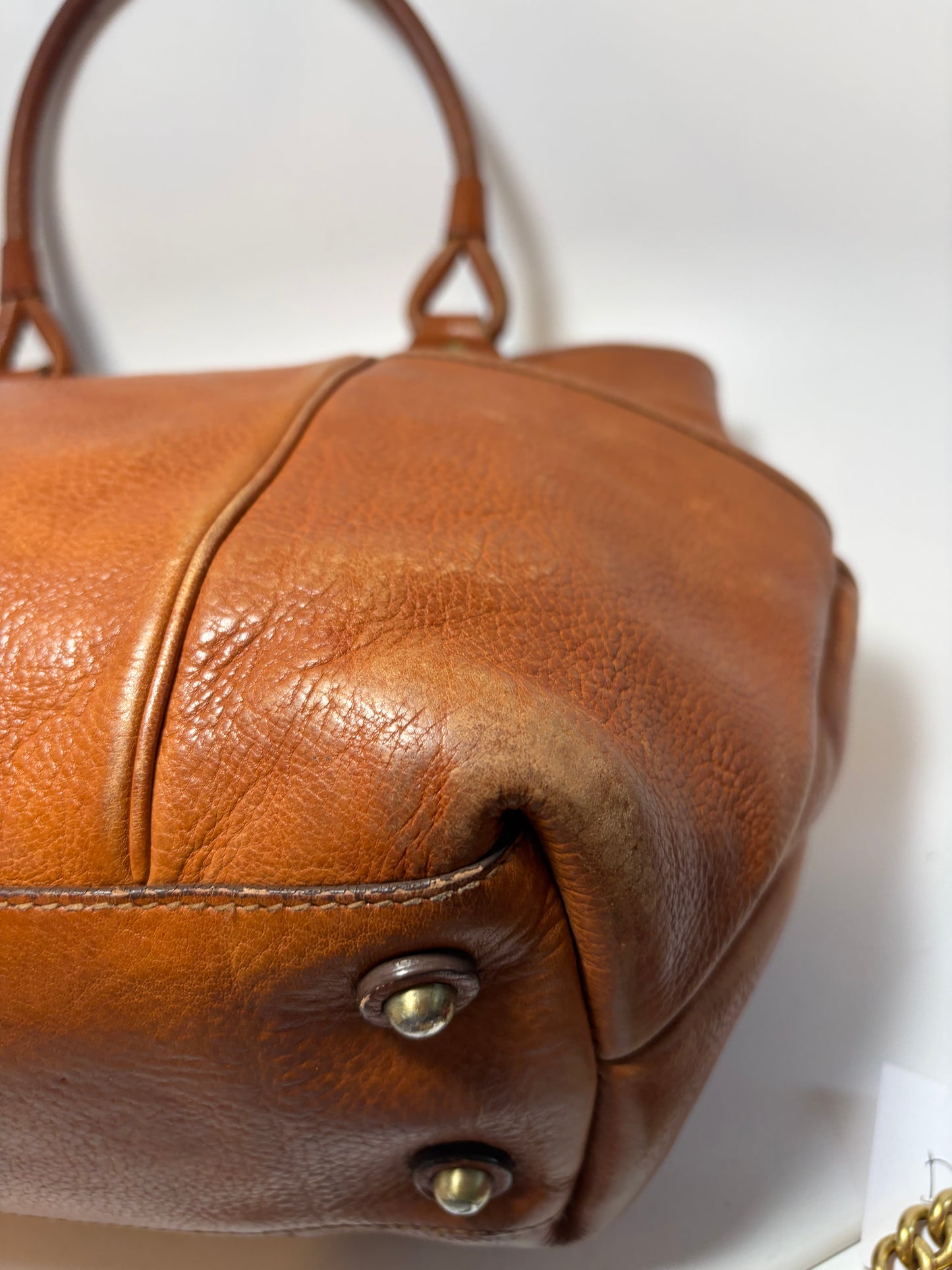 Burberry Large Pebbled Leather Tote W/Plaid Check Interior