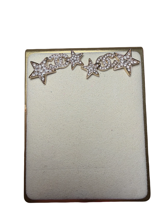 Chanel CC Gold Double Star Earrings
