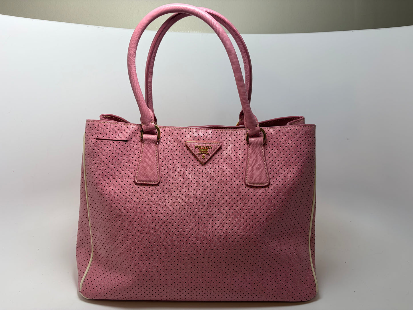 Prada Galleria Pink Perforated Leather Bag with Leather w/ Strap