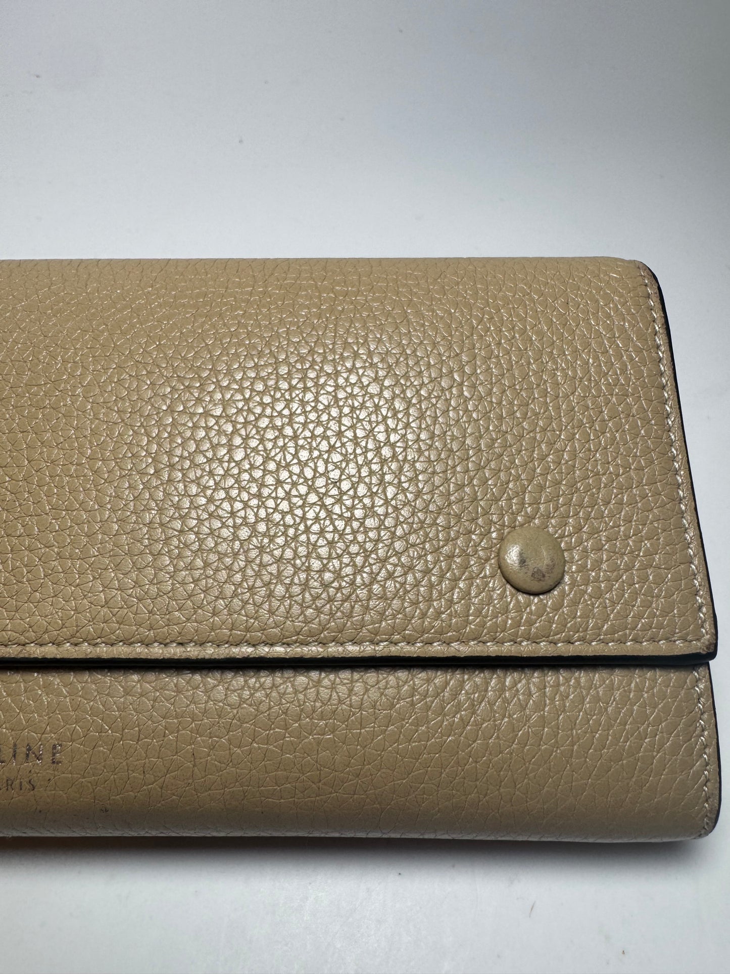 Celine Large Flap Multifunction Wallet Taupe Pebbled Leather Made in Italy