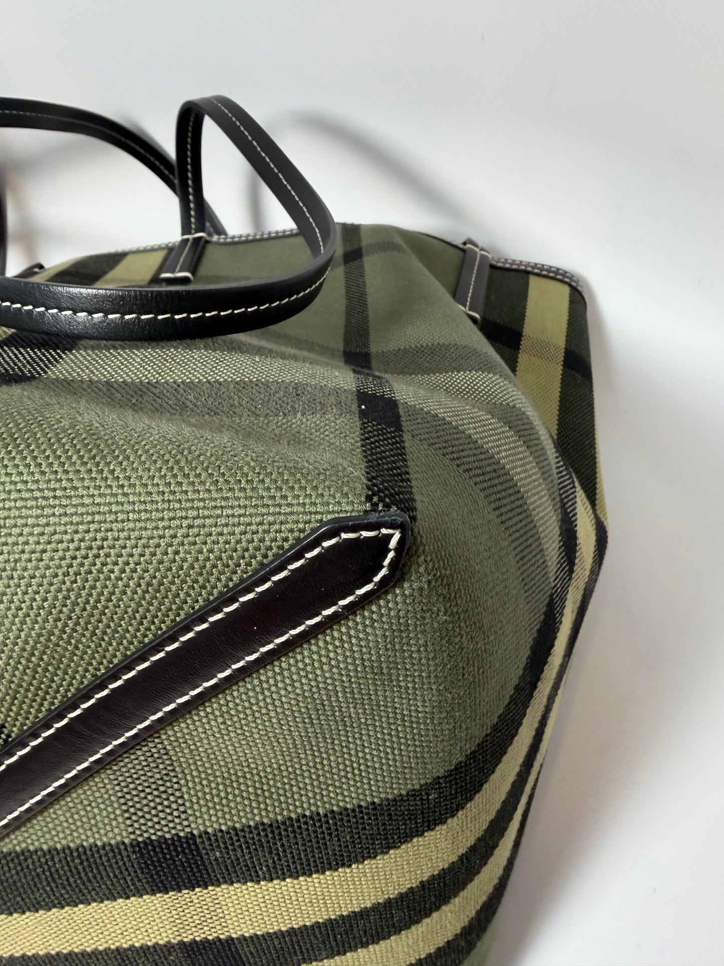 Burberry Check Canvas Tote Green & Khaki and Wristlet