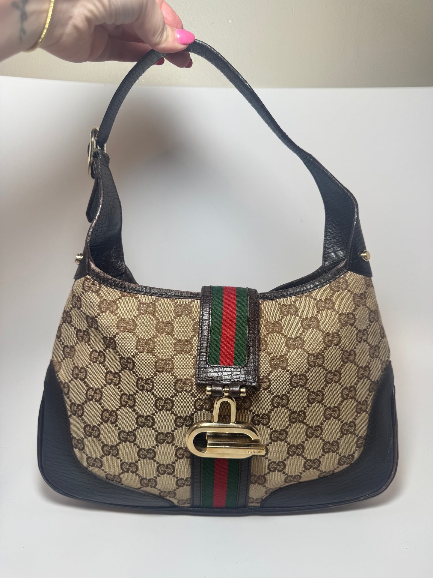 Gucci Jackie Sherry Line Monogram Canvas & Leather Shoulder Bag