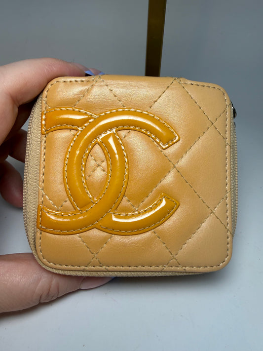 Chanel Beige Cambon Quilted Coin Purse/Mini Cosmetic Case with mirror & COA