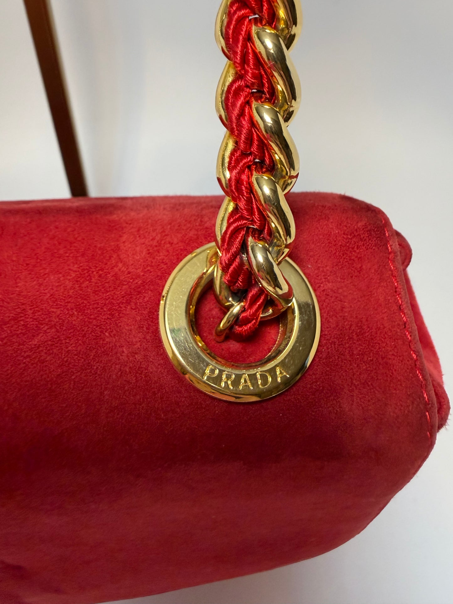 Prada Red Suede Chain Shoulder Bag