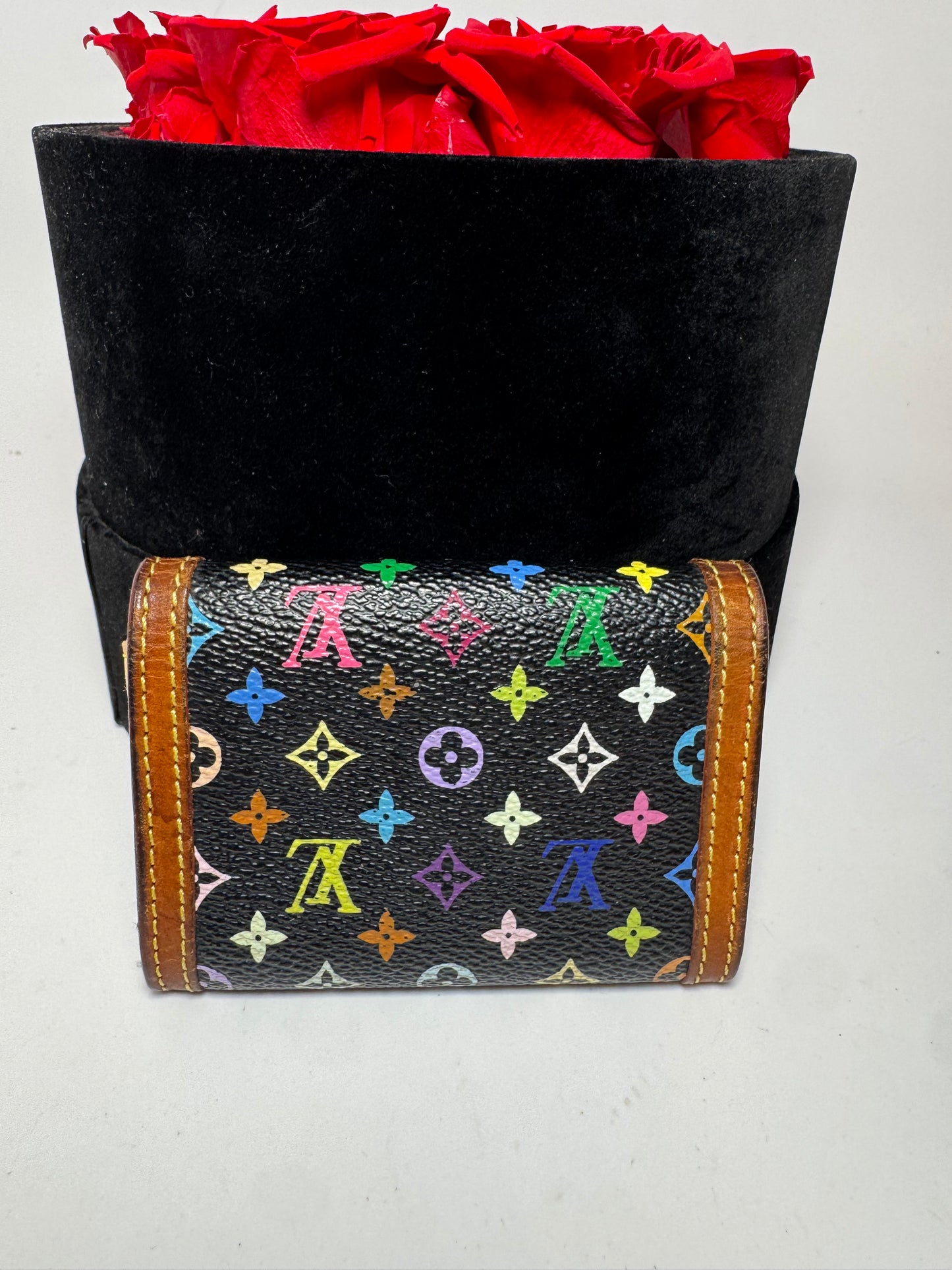 Louis Vuitton x Murakami Black Multicolor Monogram Porte Monnaie Plat Coin Purse Wallet