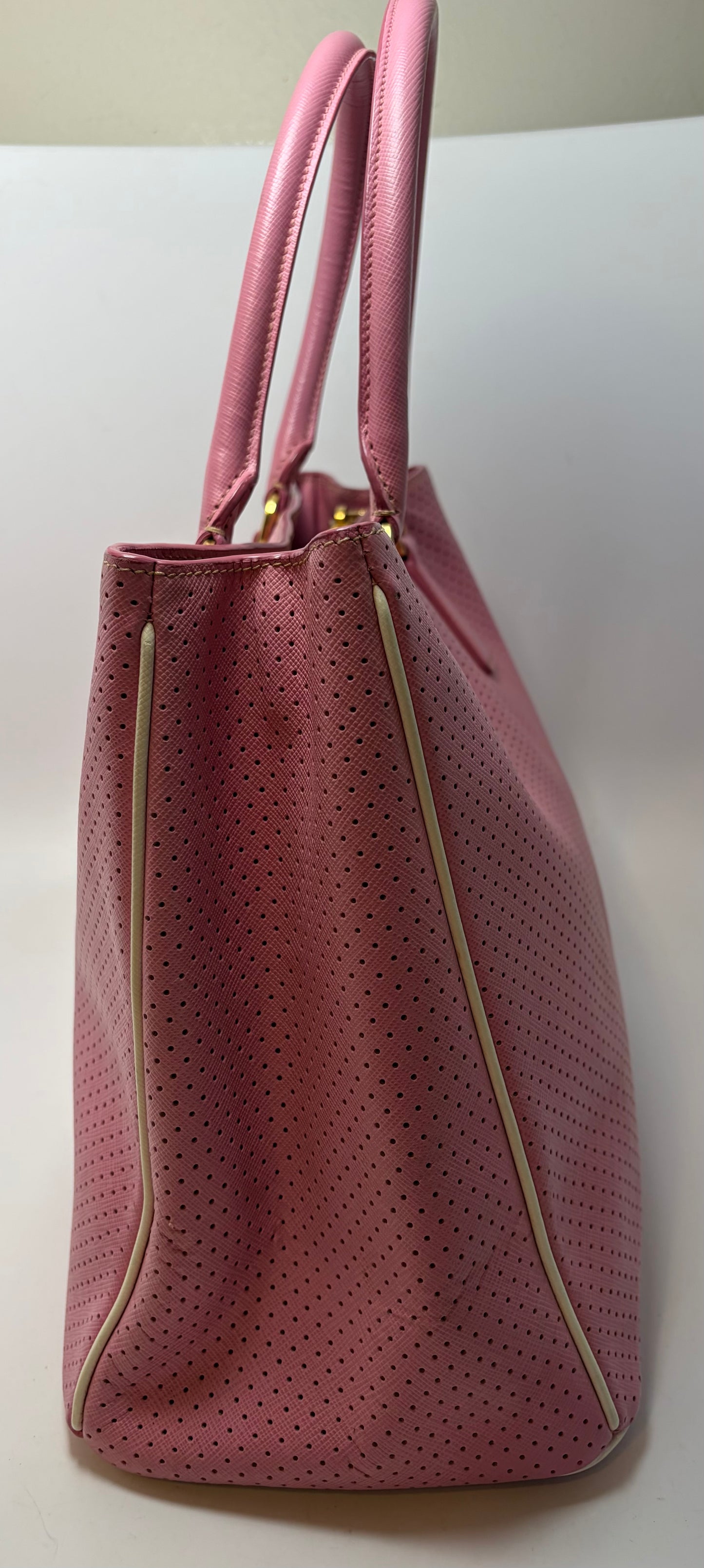 Prada Galleria Pink Perforated Leather Bag with Leather w/ Strap