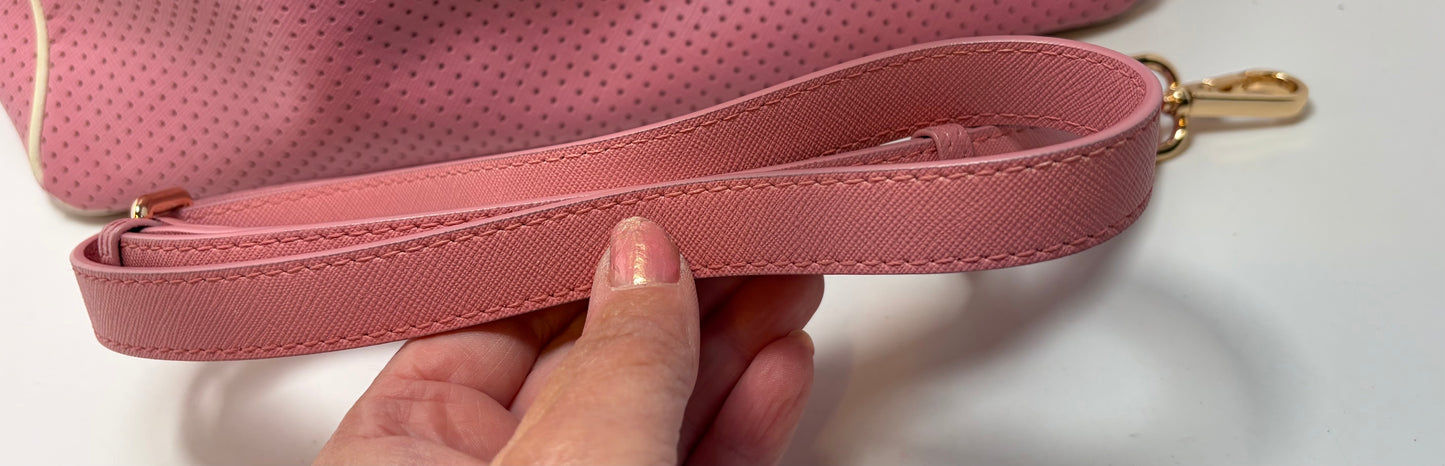 Prada Galleria Pink Perforated Leather Bag with Leather w/ Strap