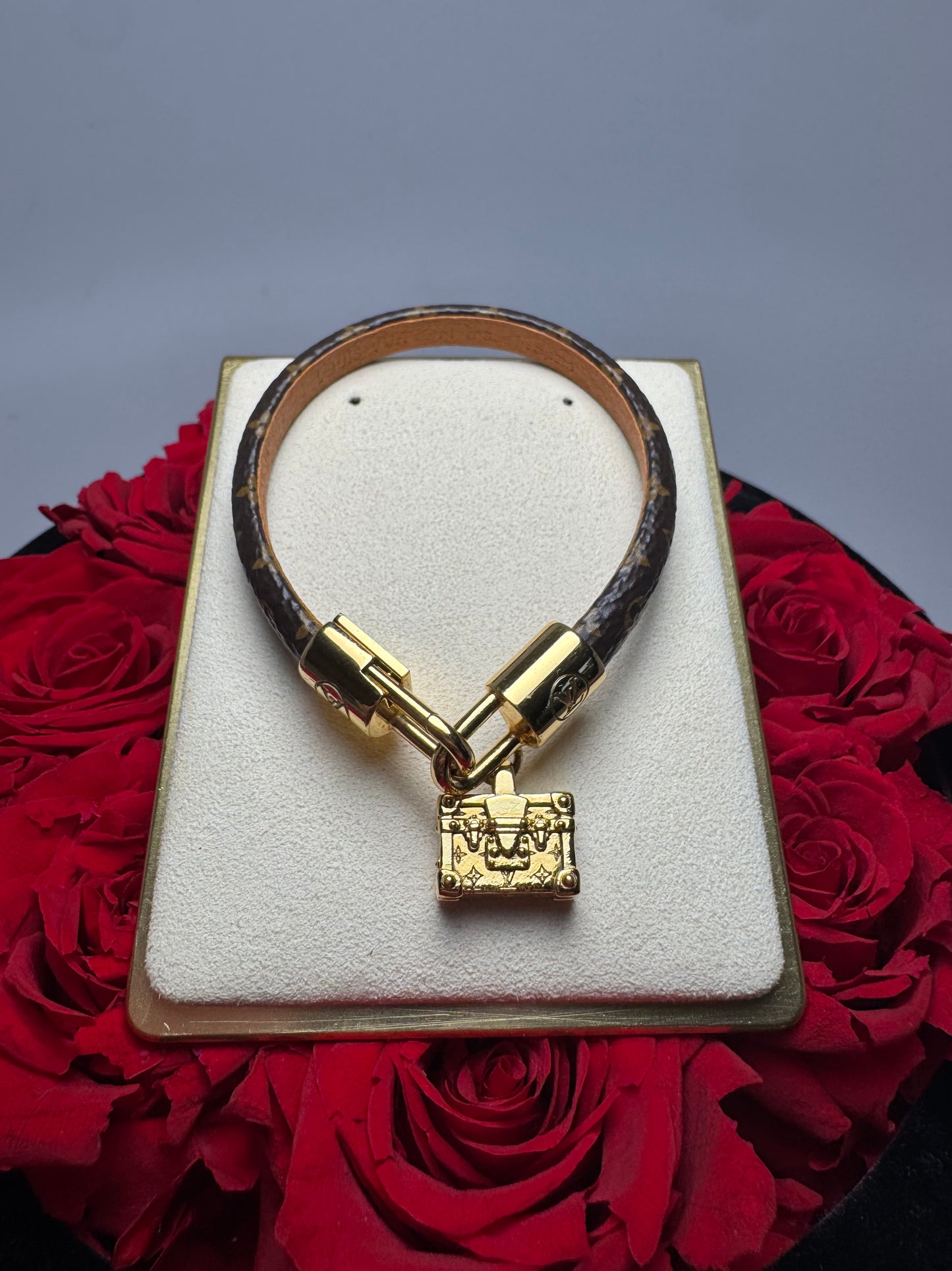 Louis Vuitton Petite Malle Trunk Bracelet Gold & Monogram w/Certificate of Authenticity