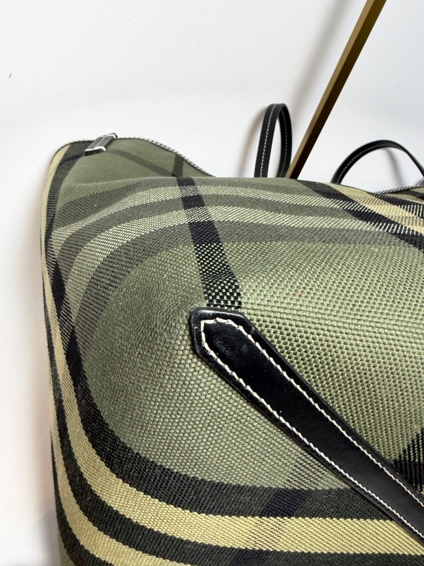 Burberry Check Canvas Tote Green & Khaki and Wristlet