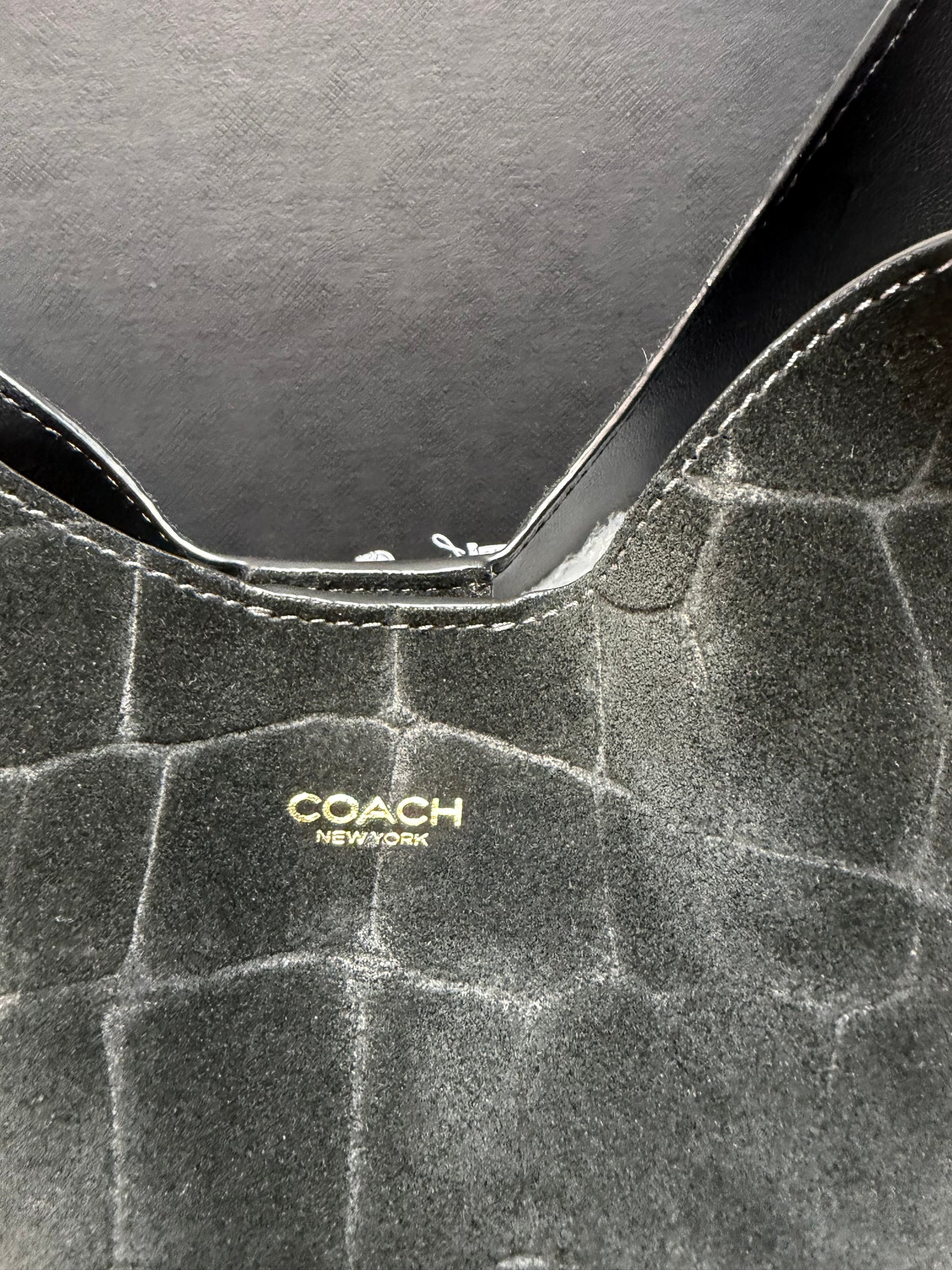 Coach Brooklyn 28 Black Suede Croc Embossed Shoulder Bag