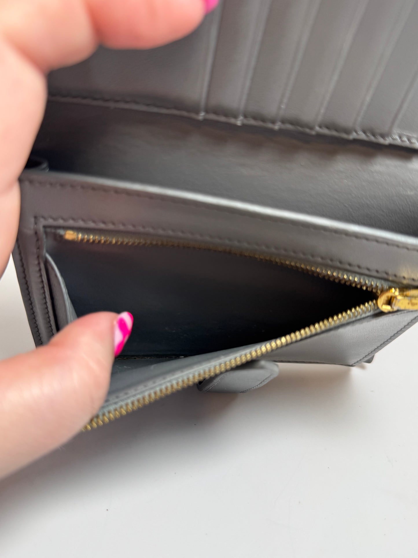 Céline Medium Long Strap Wallet – Grey Grained Leather – Made in Italy