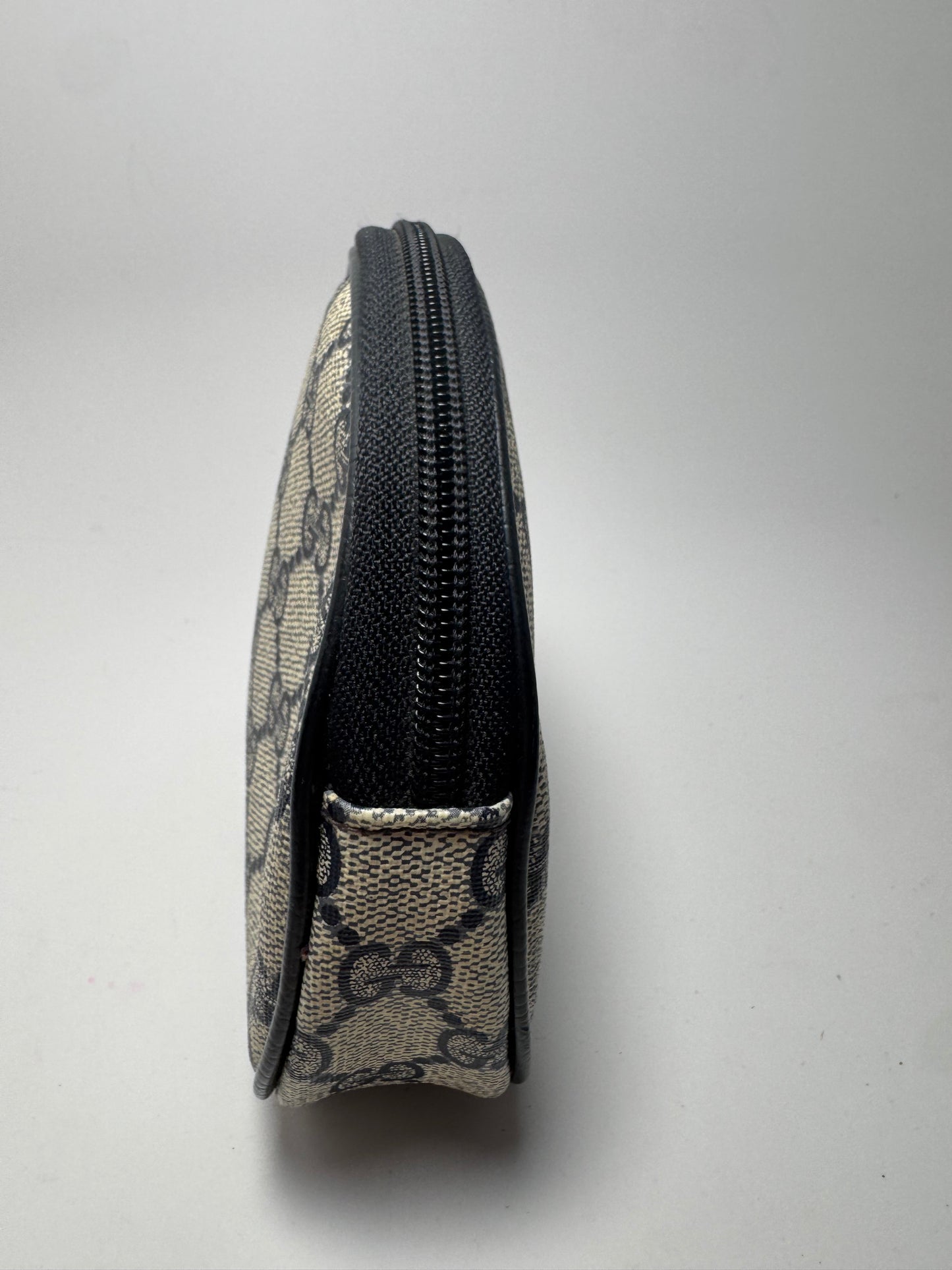 Gucci Web Canvas & Leather Navy Grey Dome Pouch/Cosmetic Case