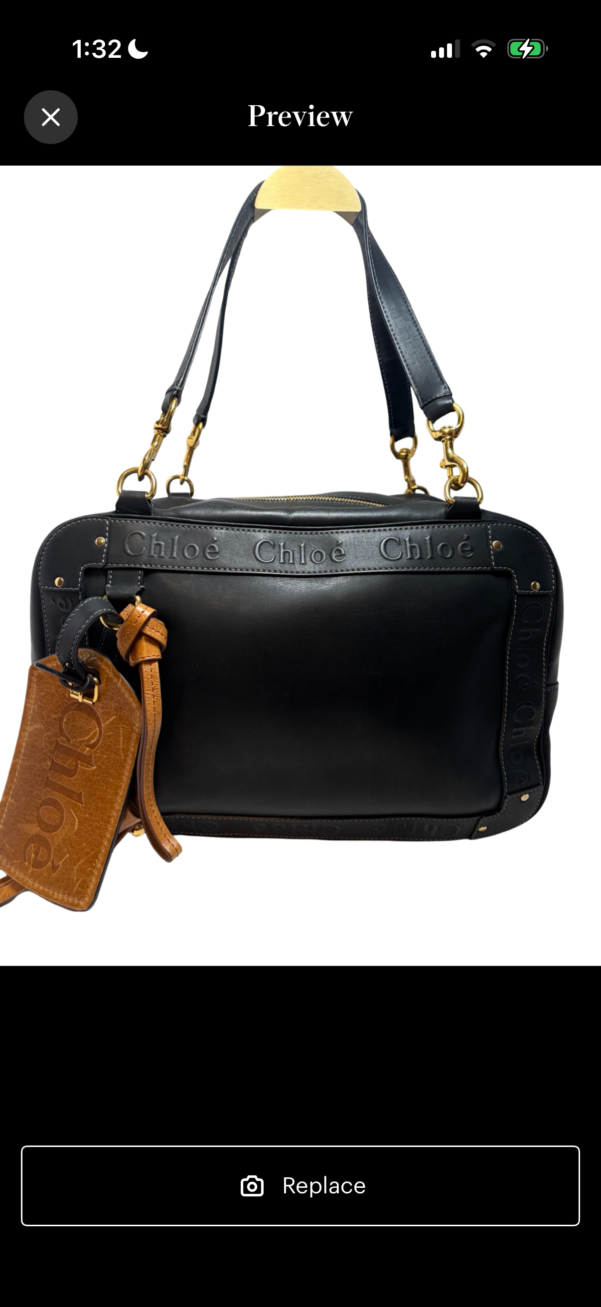 Chloé Eden Black Leather Shoulder Bag w/Large Brown Tag