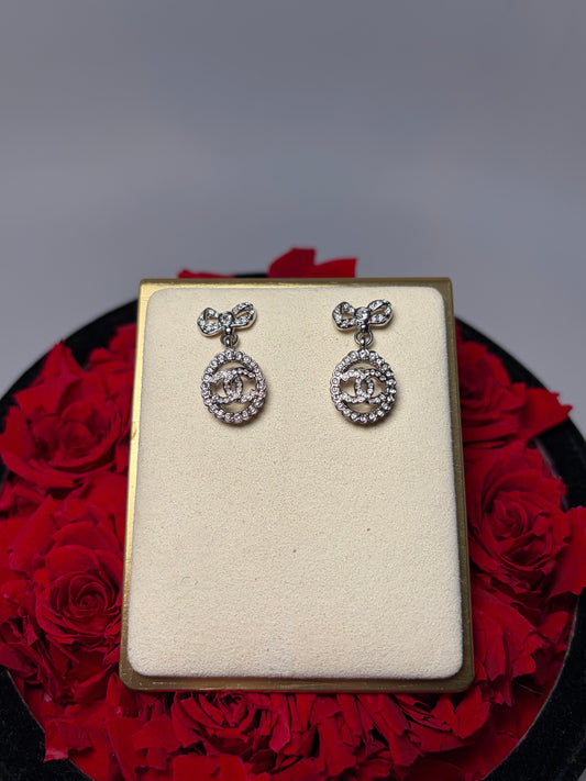 Chanel Coco Mark Ribbon Motif Crystal Post Earrings