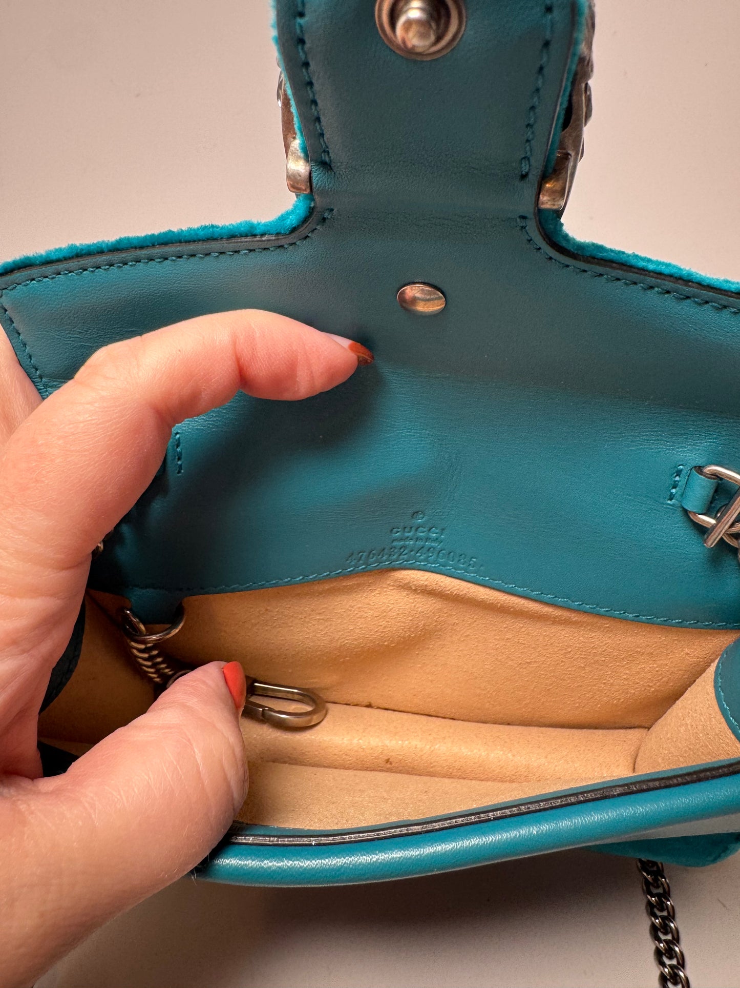 Gucci Velvet Super Mini Dionysus Shoulder Bag Pavone Cyan