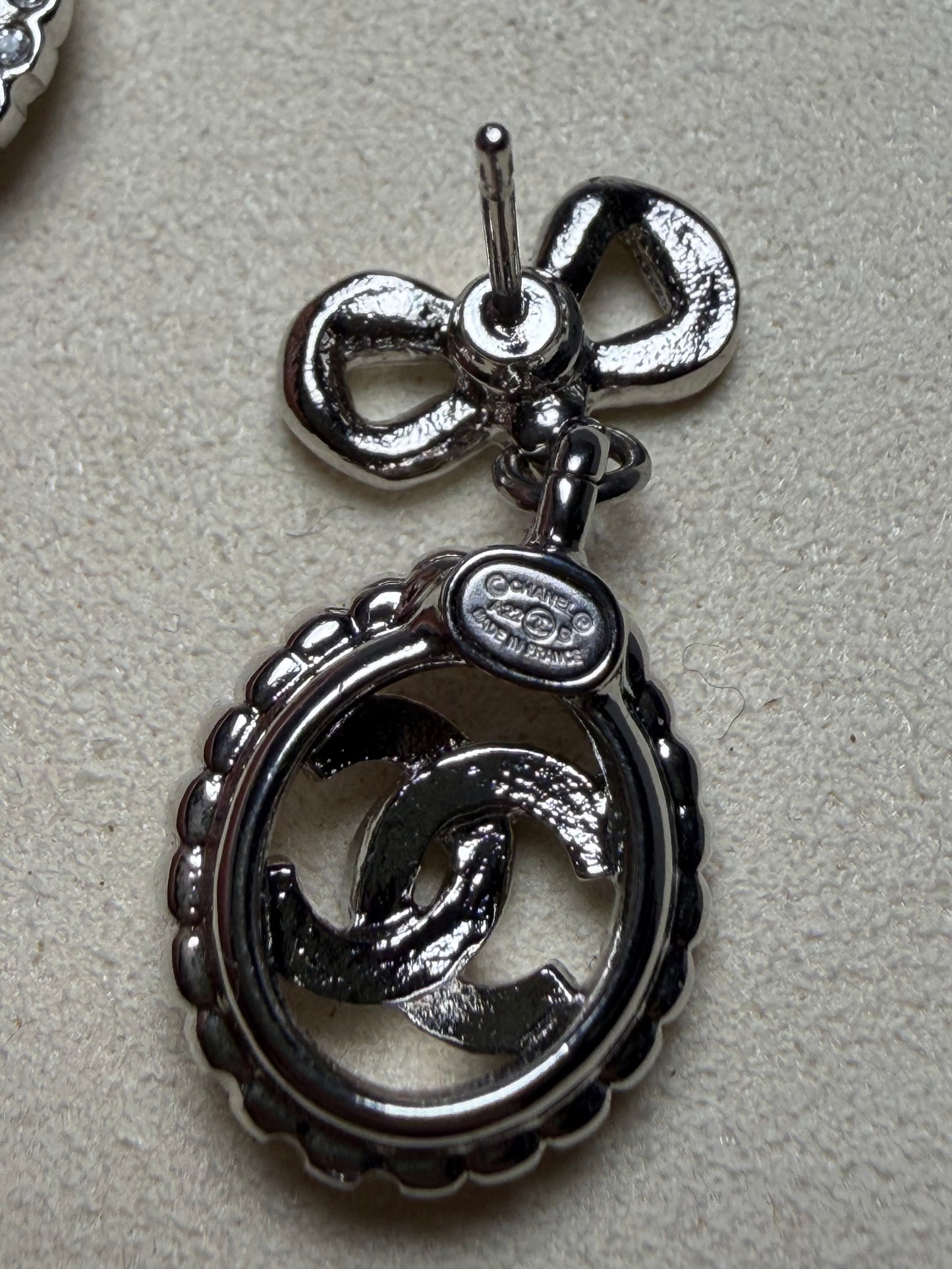 Chanel Coco Mark Ribbon Motif Crystal Post Earrings