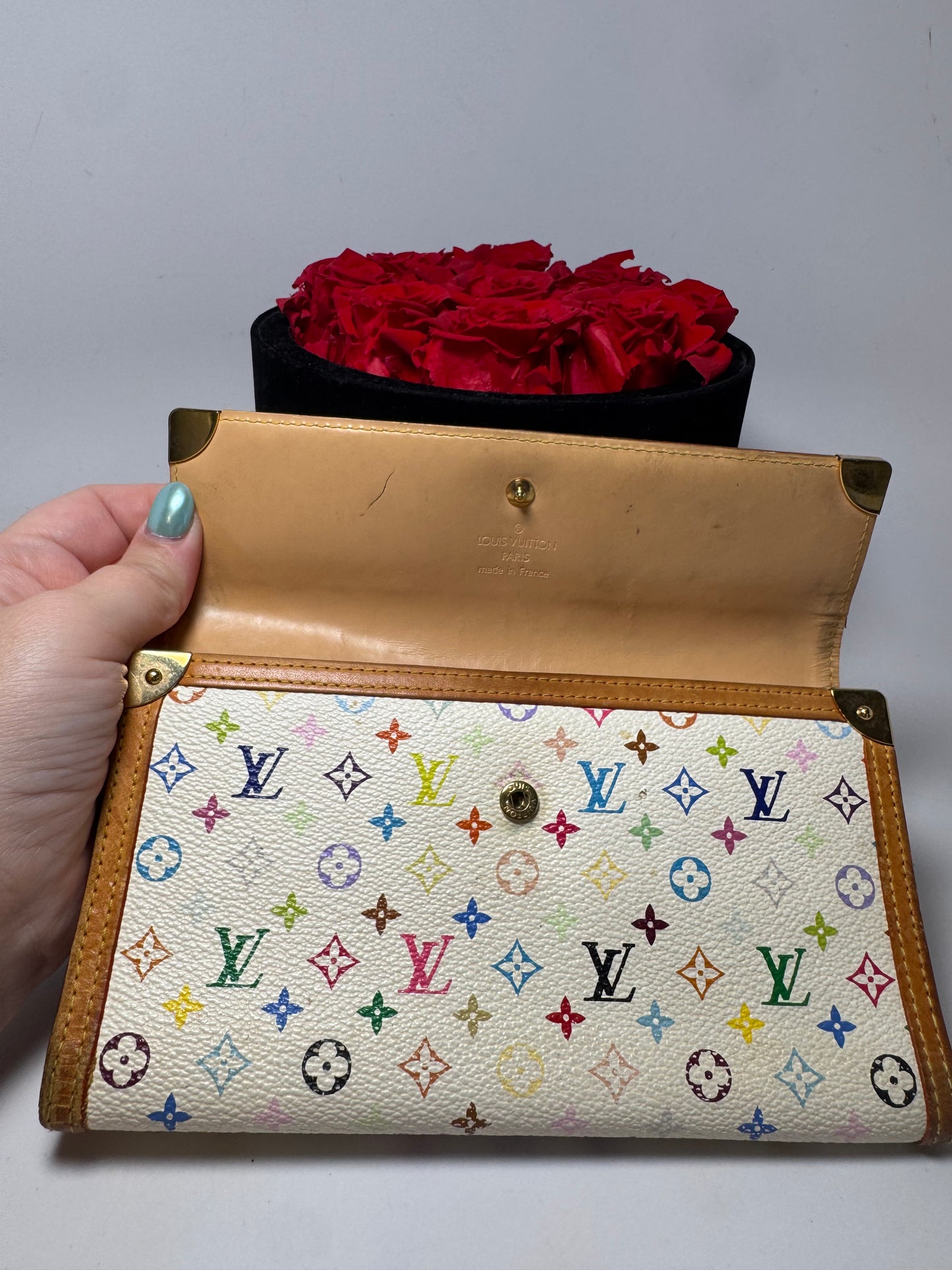 Louis Vuitton Porte Tressor Trifold White Multicolor Monogram Wallet
