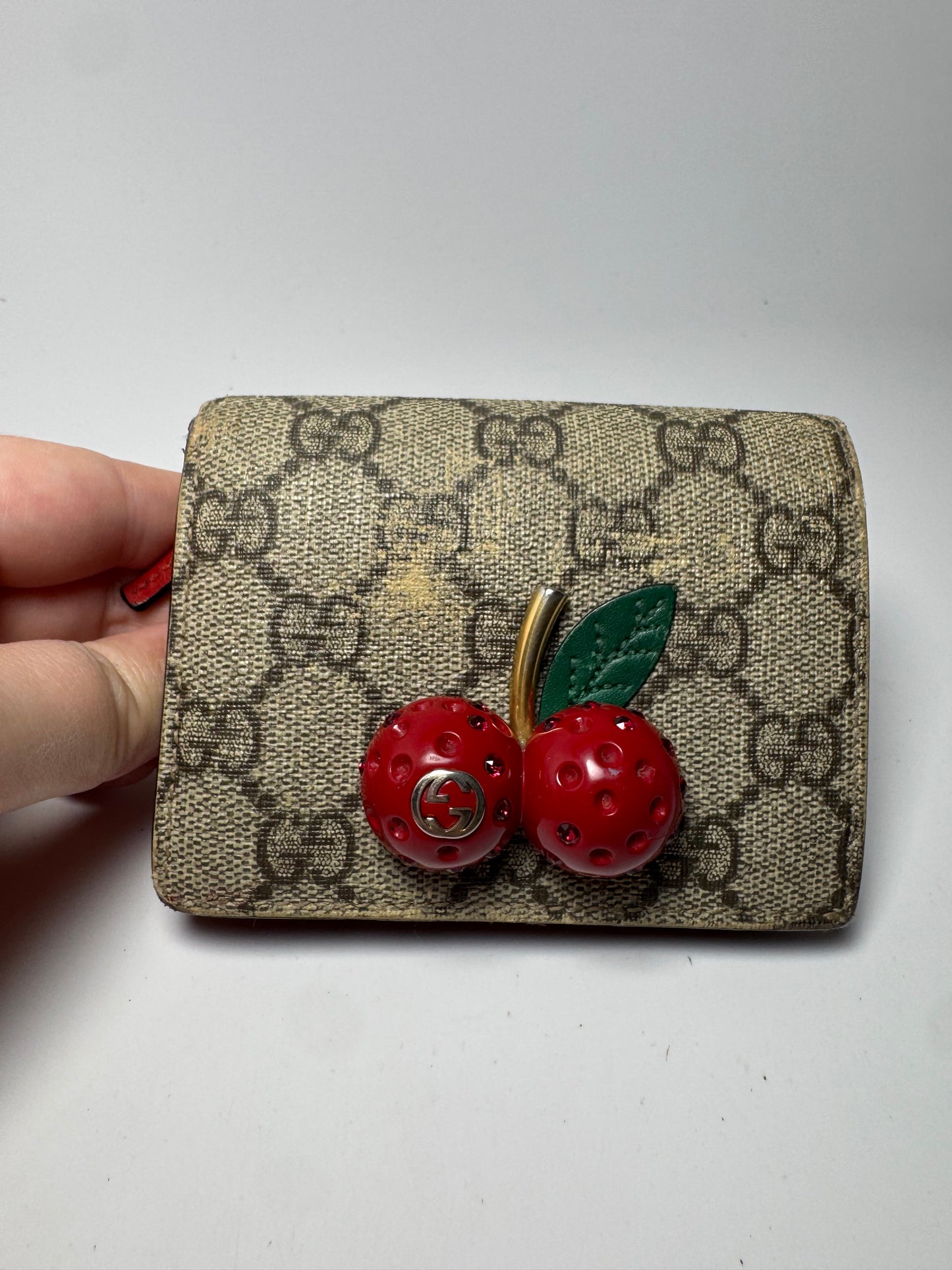 Gucci Cherry Web Card Case w/Enamel Gucci Wallet Made in Italy