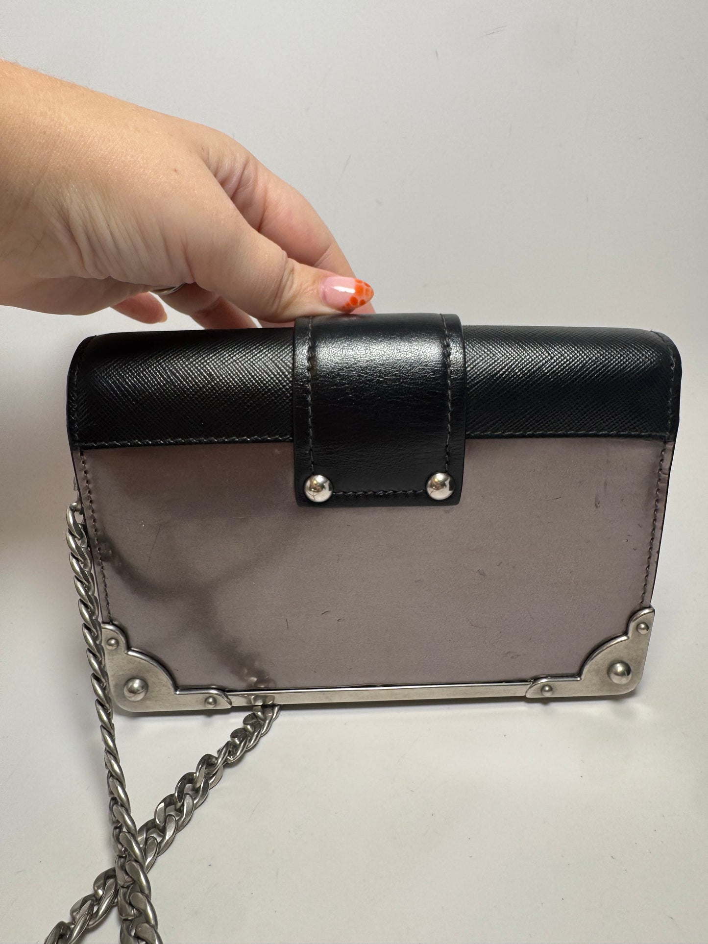 Prada Metallic Vitello Saffiano Cahier Bag Ferro Black Crossbody