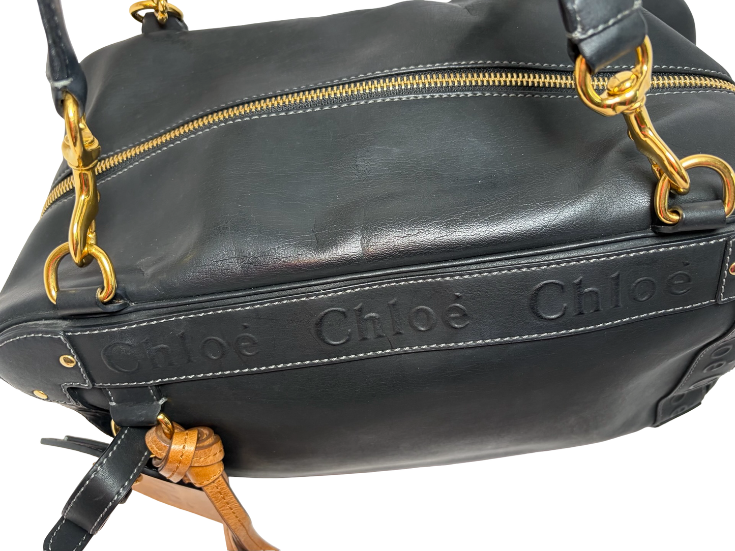 Chloé Eden Black Leather Shoulder Bag w/Large Brown Tag