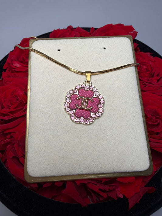 Upcycled Chanel Pink Clover Necklace