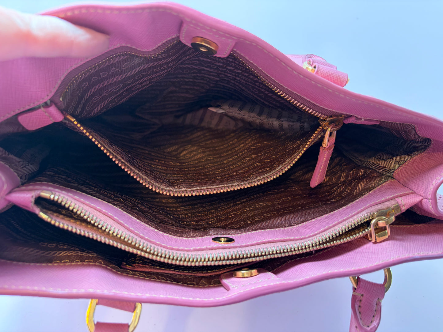 Prada Galleria Pink Perforated Leather Bag with Leather w/ Strap